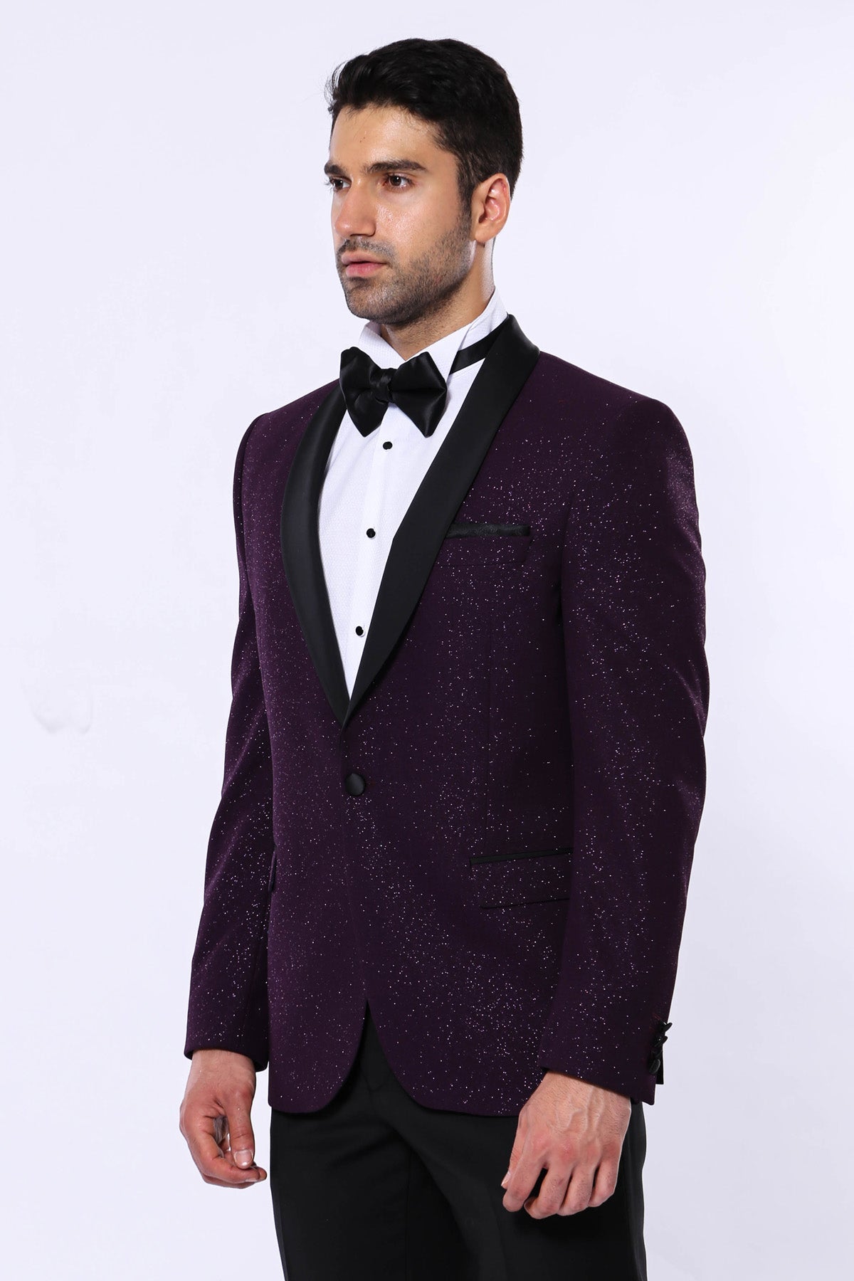 Purple Shawl Lapel Sparkly Men Party Blazer