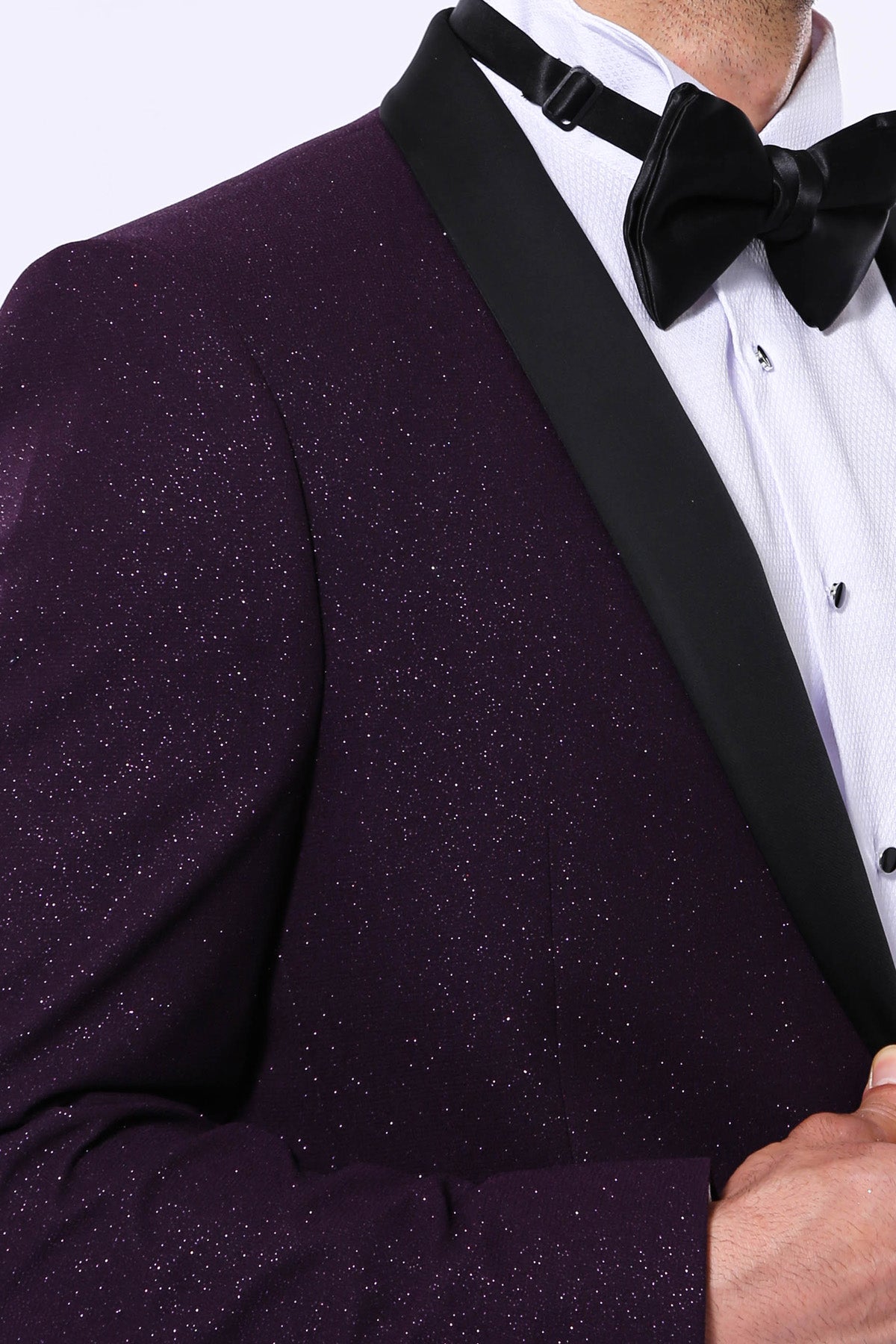 Purple Shawl Lapel Sparkly Men Party Blazer