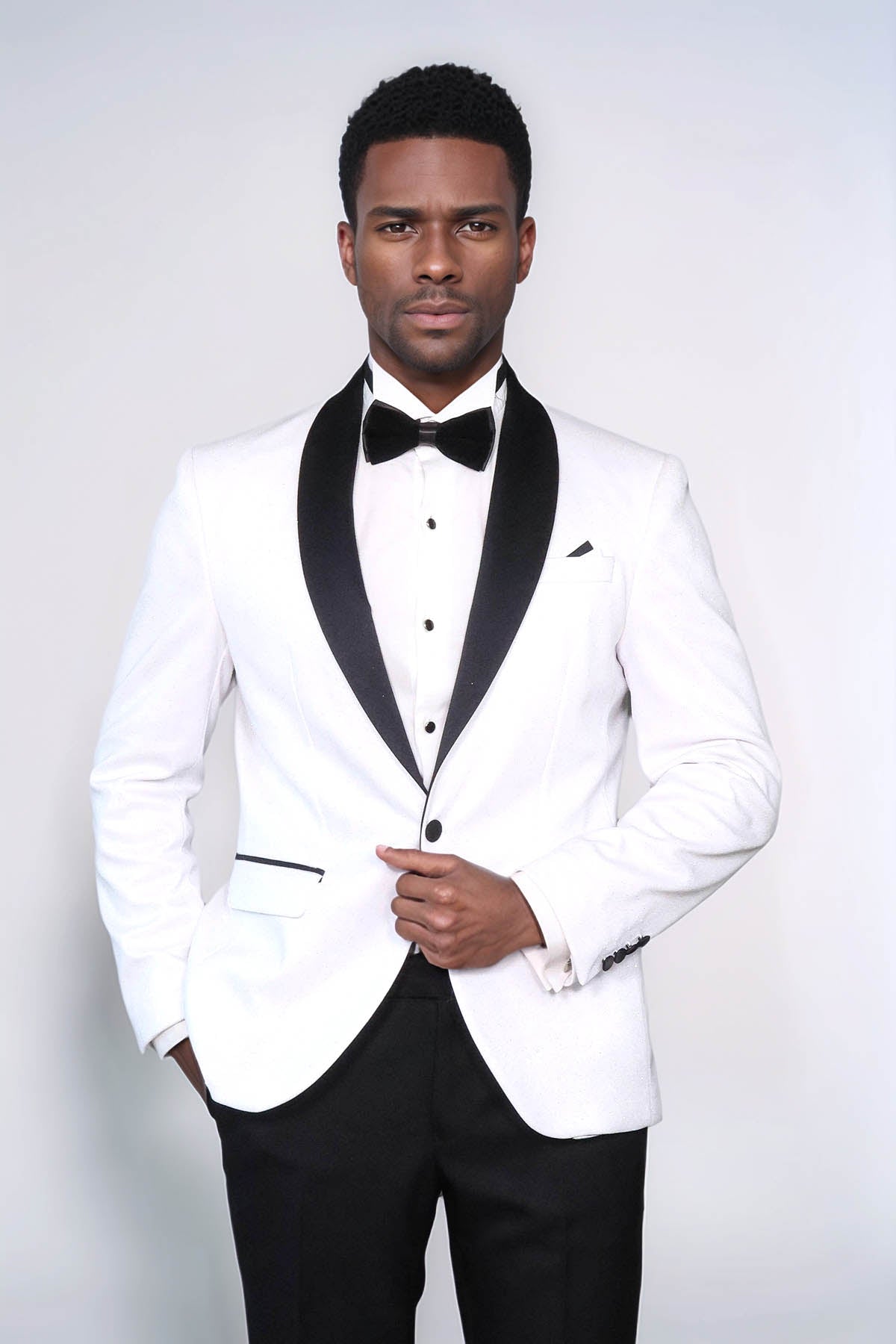 KOALA SYDNEY Slim Fit Shawl Lapel White Men Shiny Blazer