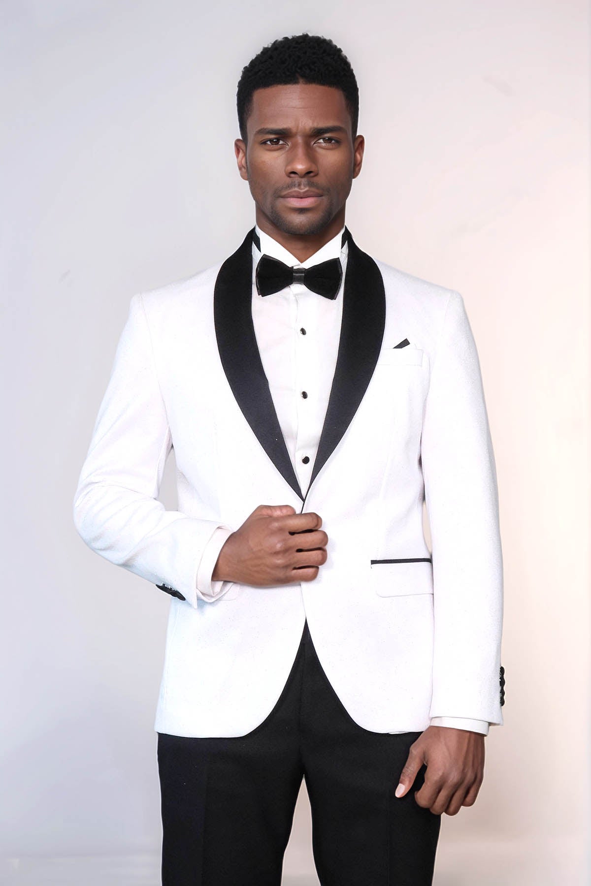 KOALA SYDNEY Slim Fit Shawl Lapel White Men Shiny Blazer