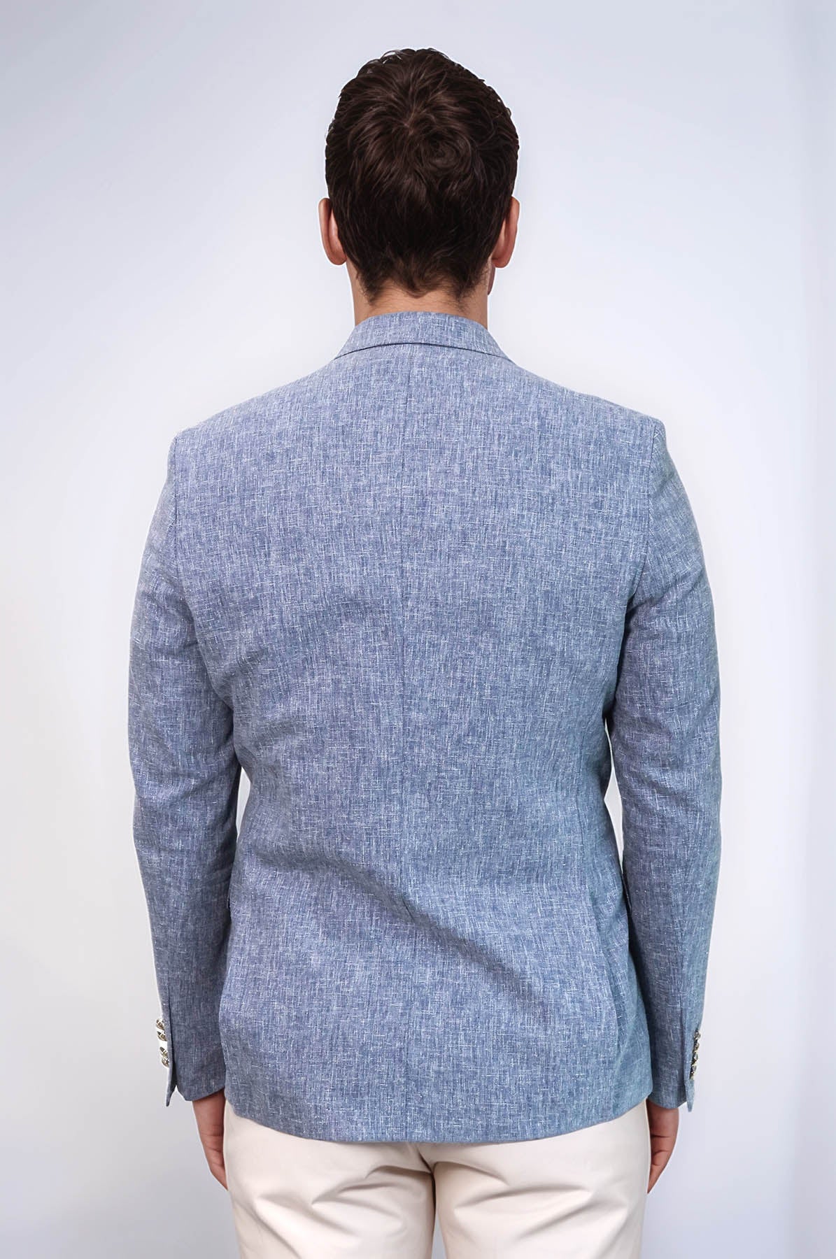 KOALA SYDNEY Dark Blue Textured Linen-Feel Gold Metal Button Slim Fit Men's Blazer Jacket