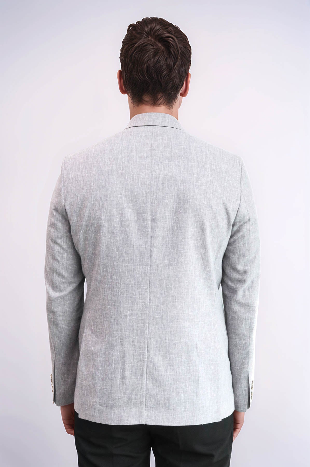 KOALA SYDNEY Grey Textured Linen-Feel Gold Metal Button Slim Fit Men's Blazer Jacket