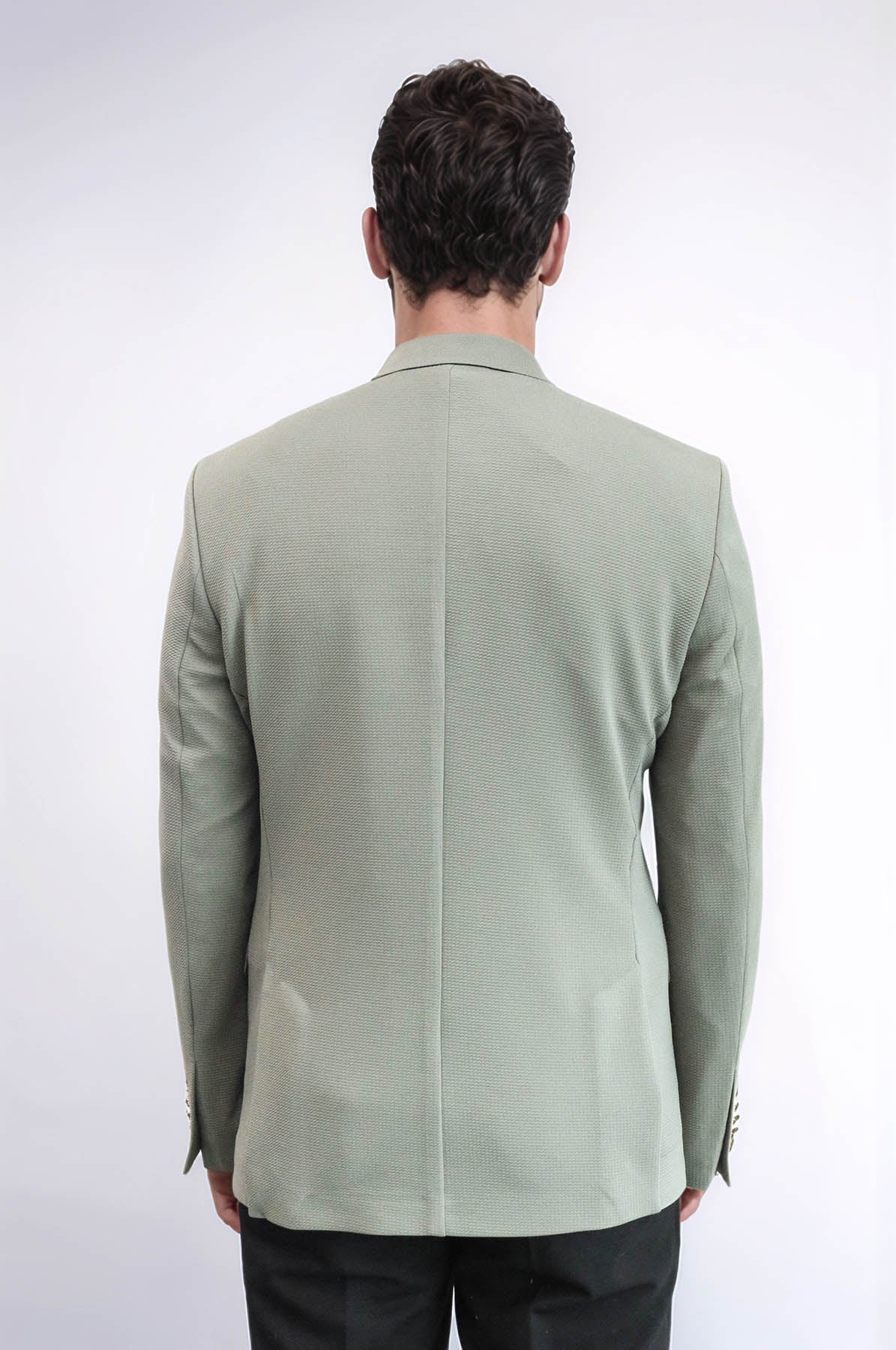 Sage Green Textured Gold Metal Button Slim Fit Men's Blazer Jacket