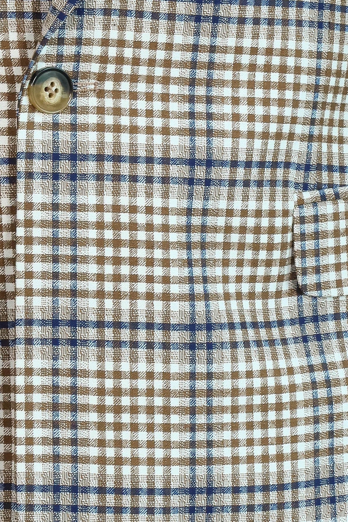 Plaid Slim-Fit Brown Blue Men Blazer - Wessi