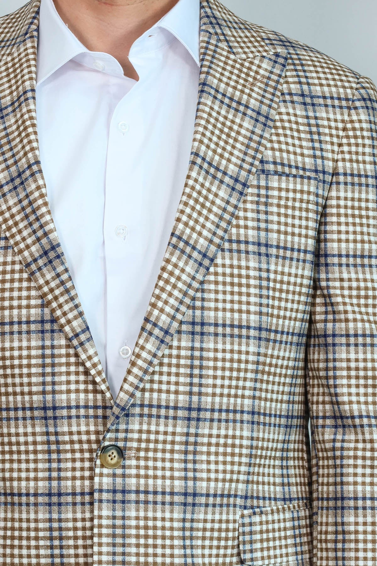 Plaid Slim-Fit Brown Blue Men Blazer - Wessi
