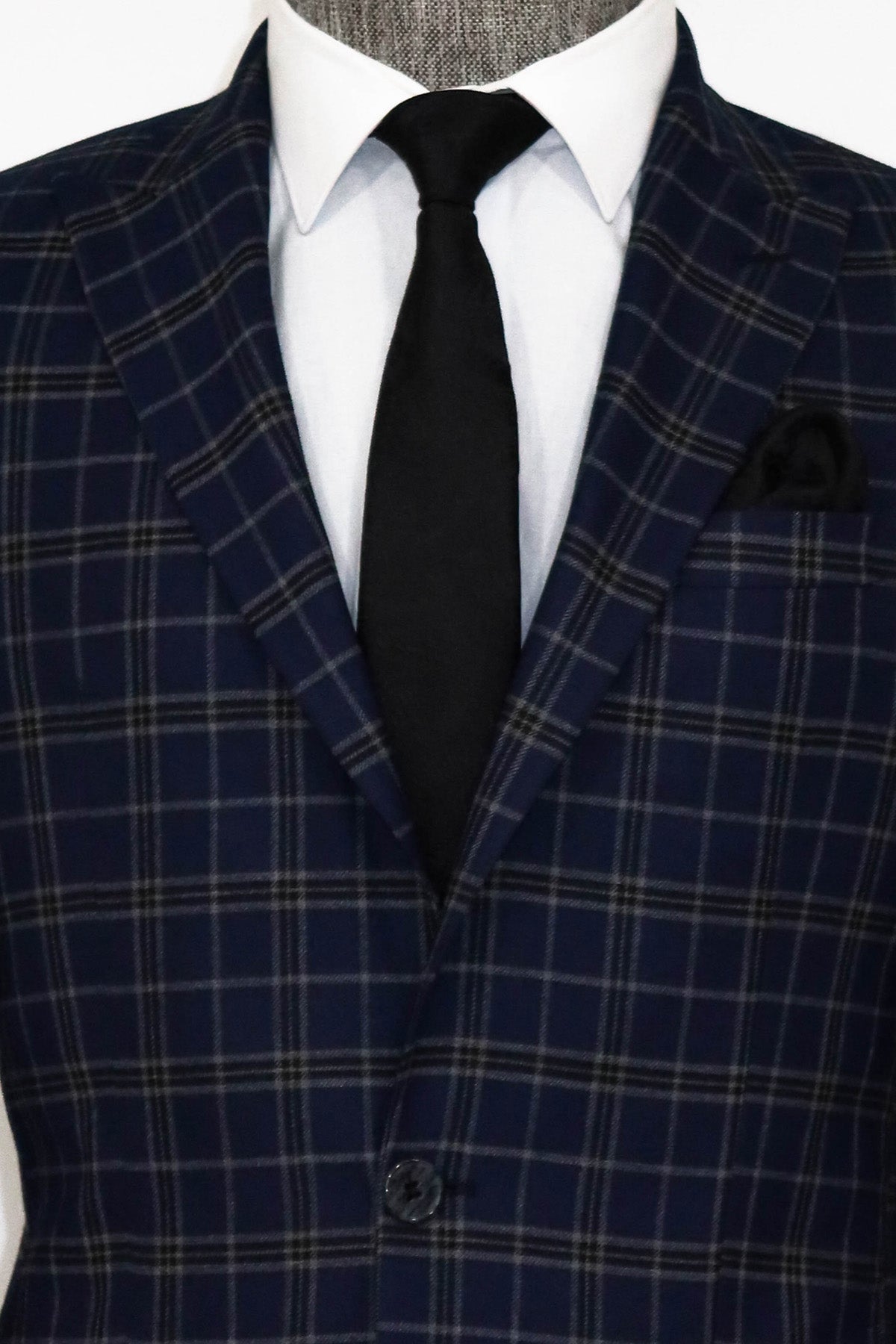 Checked Navy Blue Men Blazer and Trousers Combination