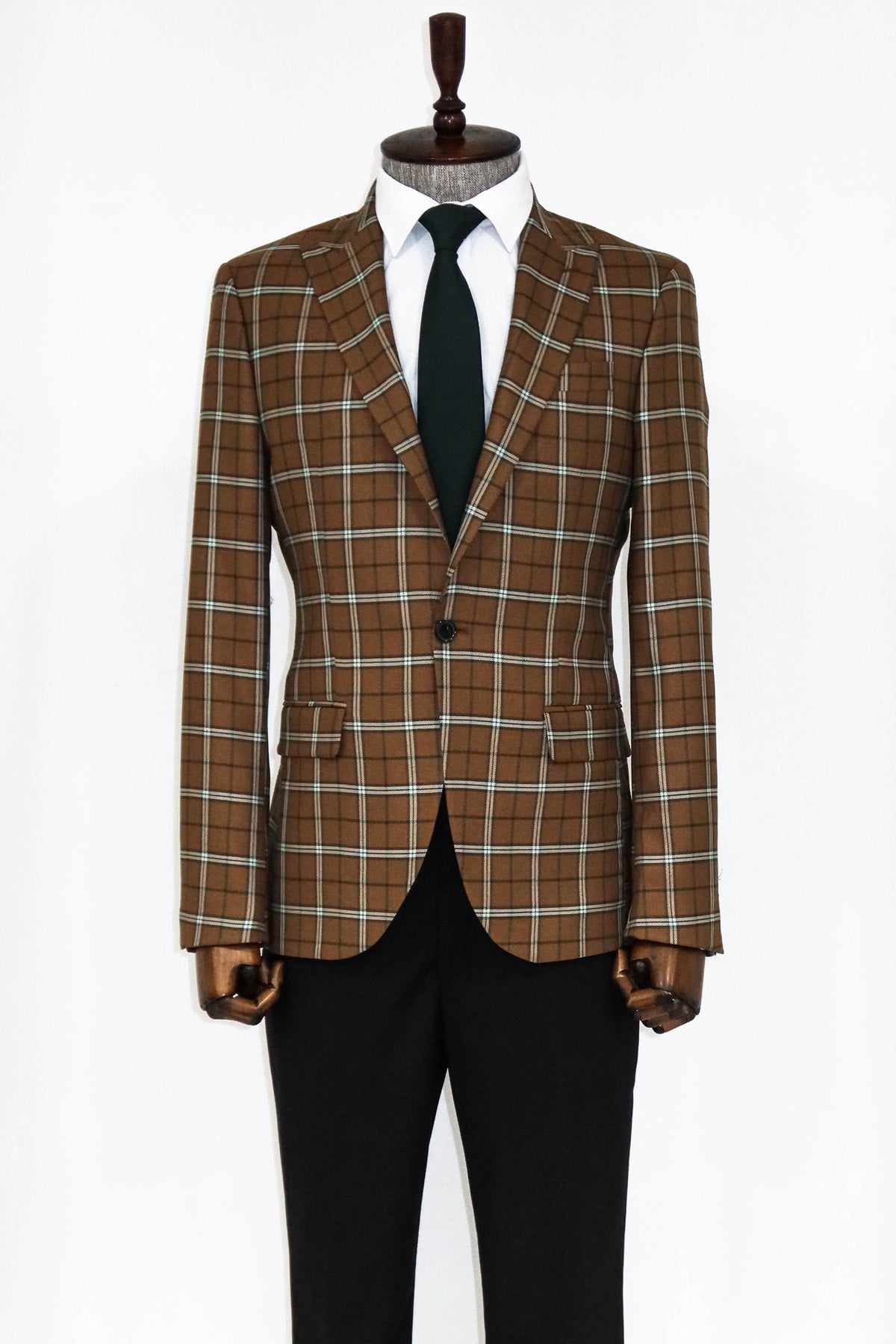 Checked Brown Men Blazer and Trousers Combination