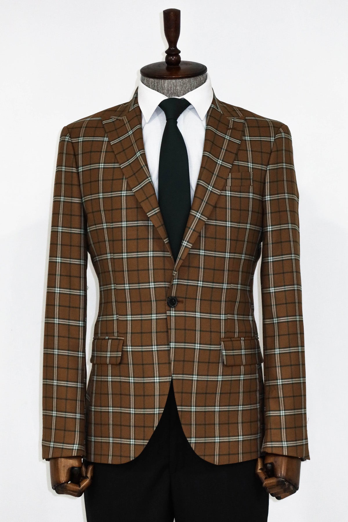 Checked Brown Men Blazer and Trousers Combination