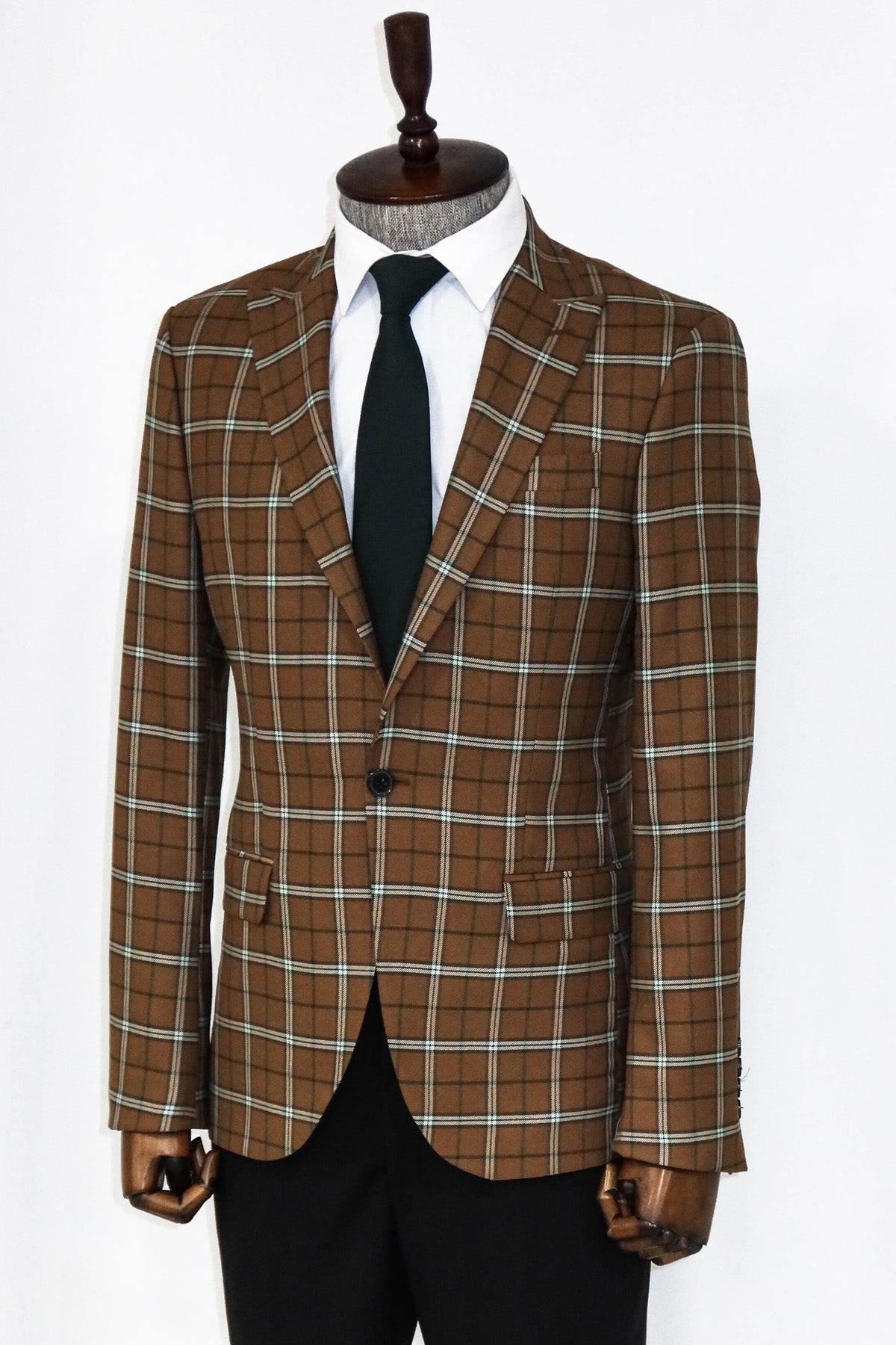 Checked Brown Men Blazer and Trousers Combination