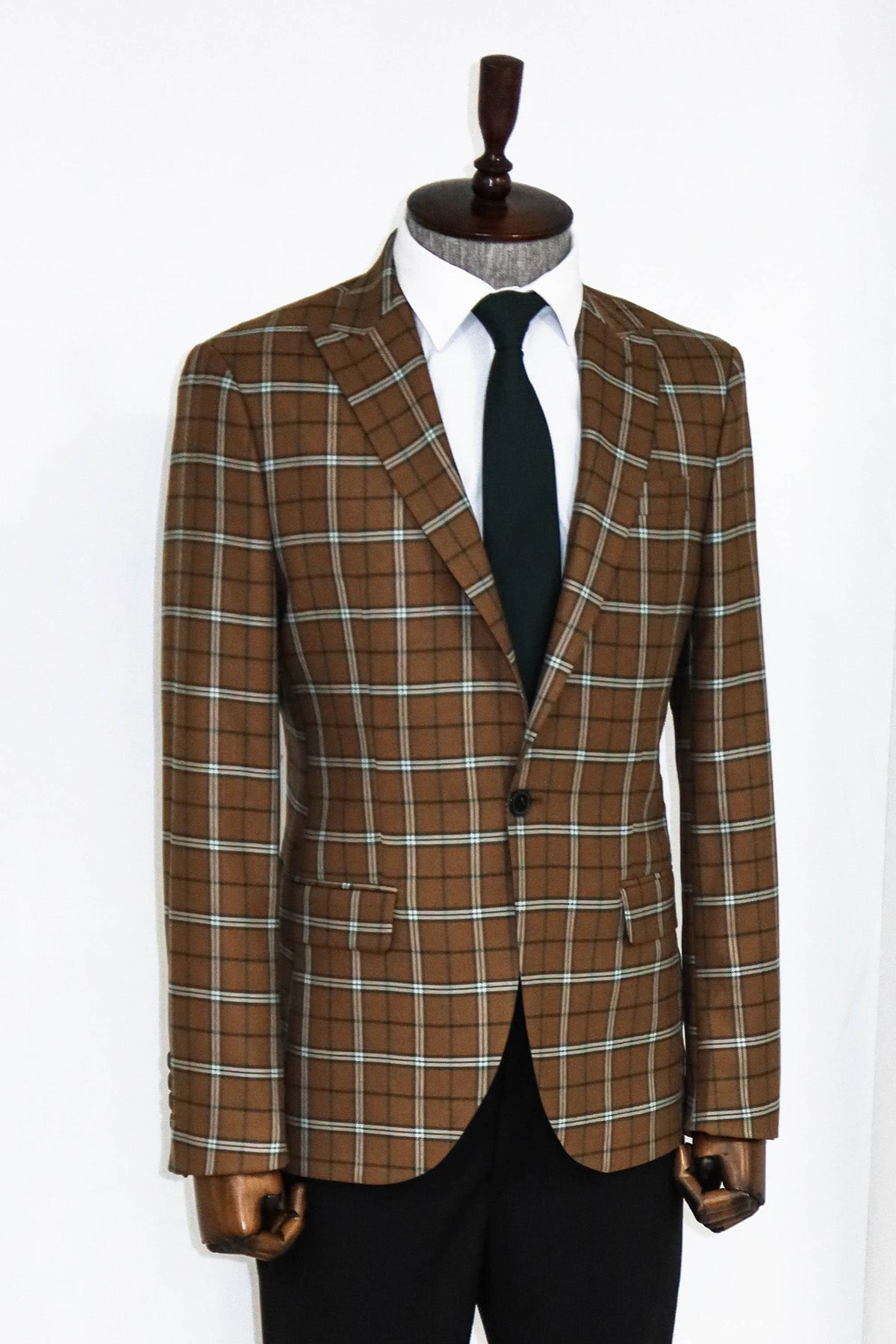 Checked Brown Men Blazer and Trousers Combination
