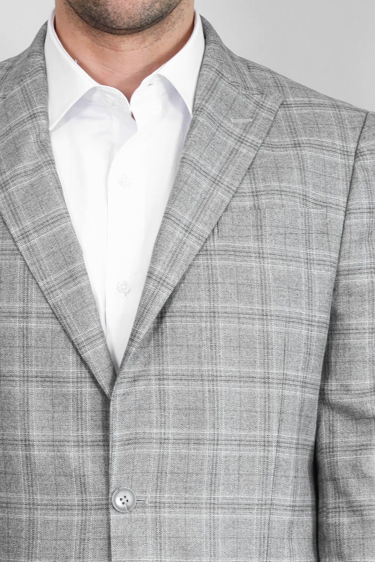 Slim Fit Peak Lapel Checked Grey Men Blazer - Wessi