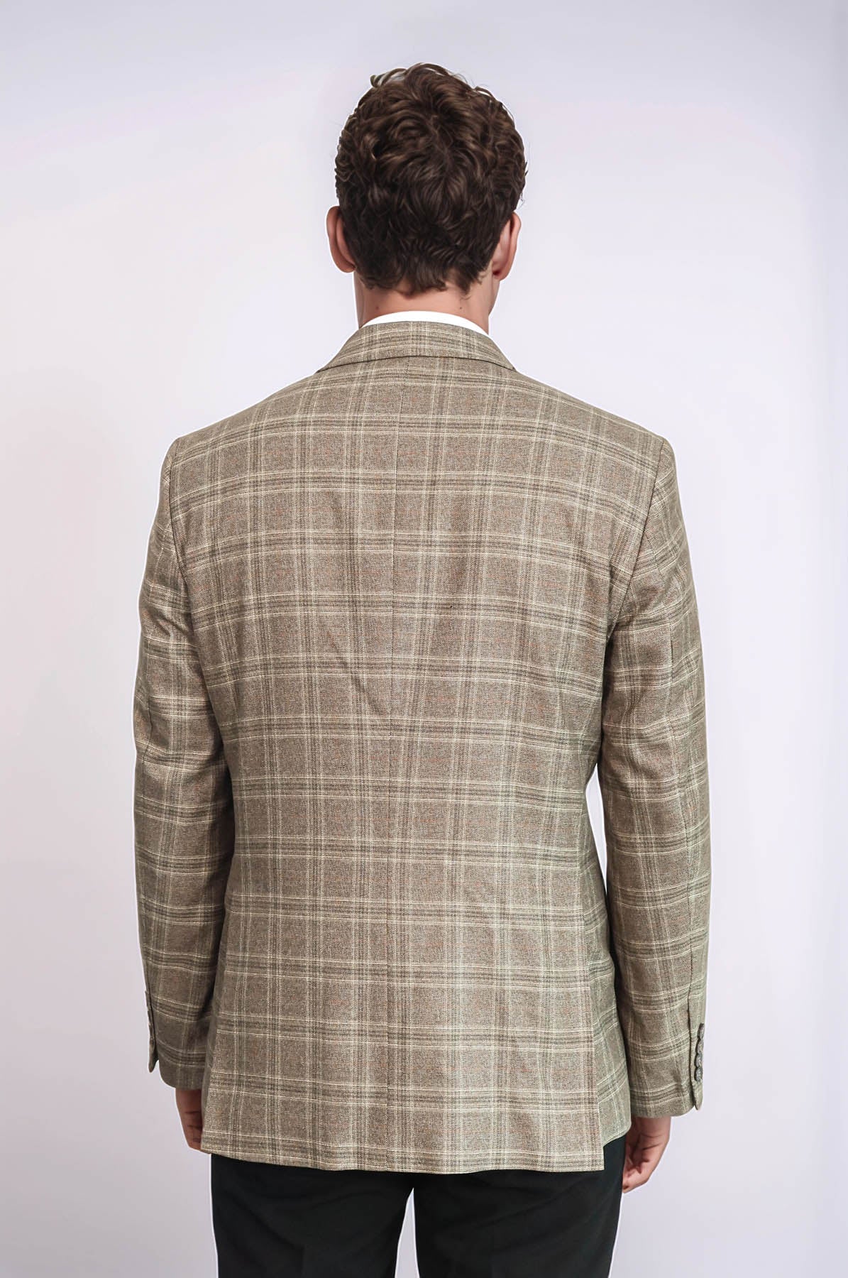 Slim Fit Peak Lapel Checked Grey Men Blazer - Wessi