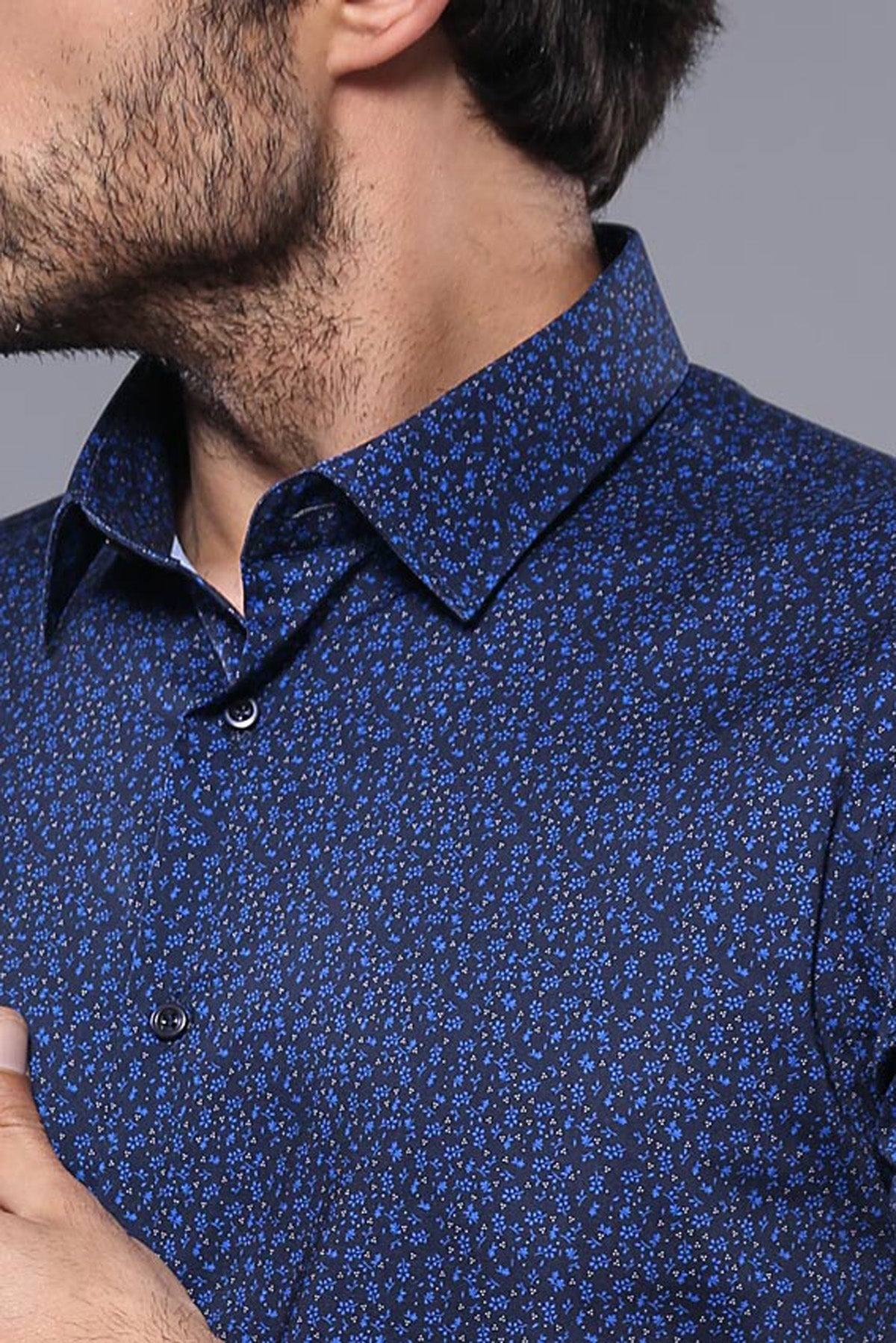 KOALA SYDNEY Patterned Short Sleeves Navy Blue Men Shirt -