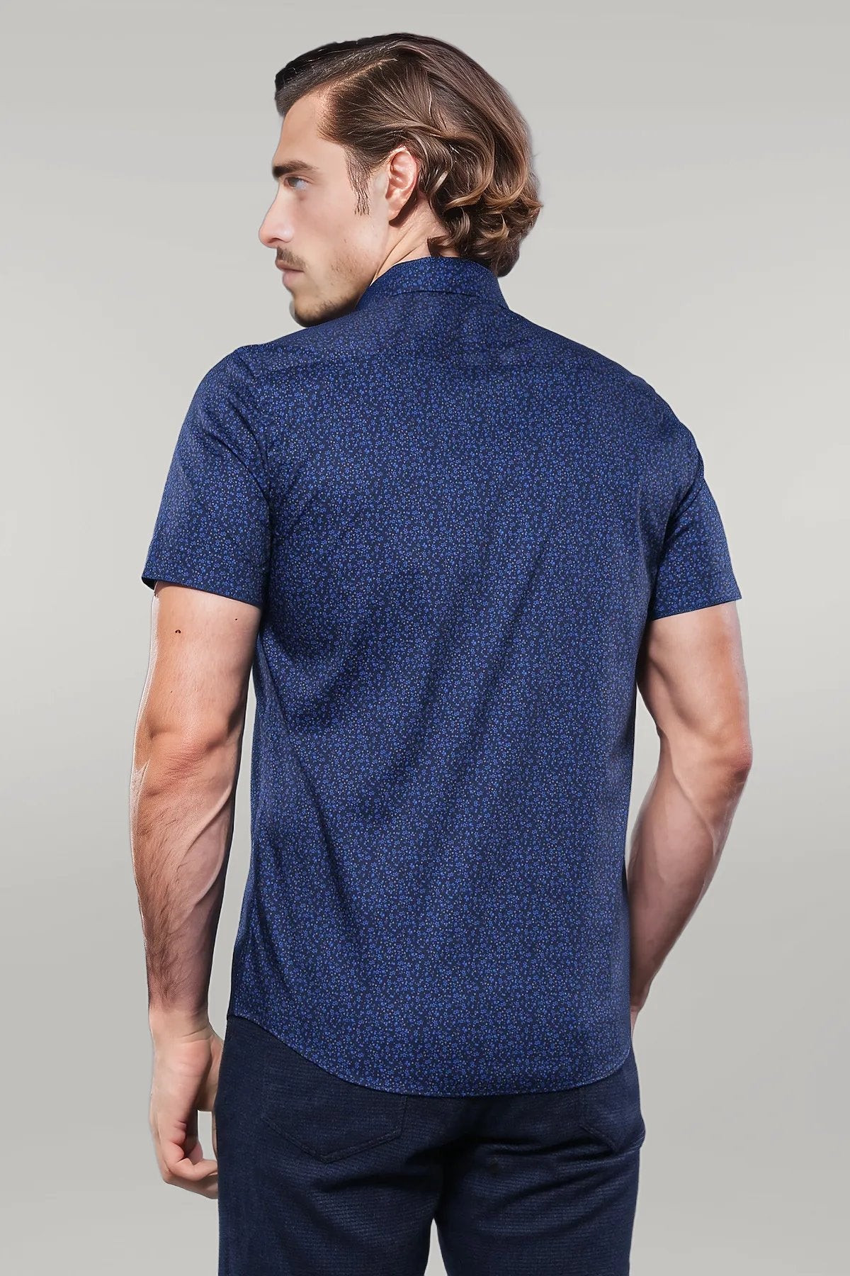 KOALA SYDNEY Patterned Short Sleeves Navy Blue Men Shirt -