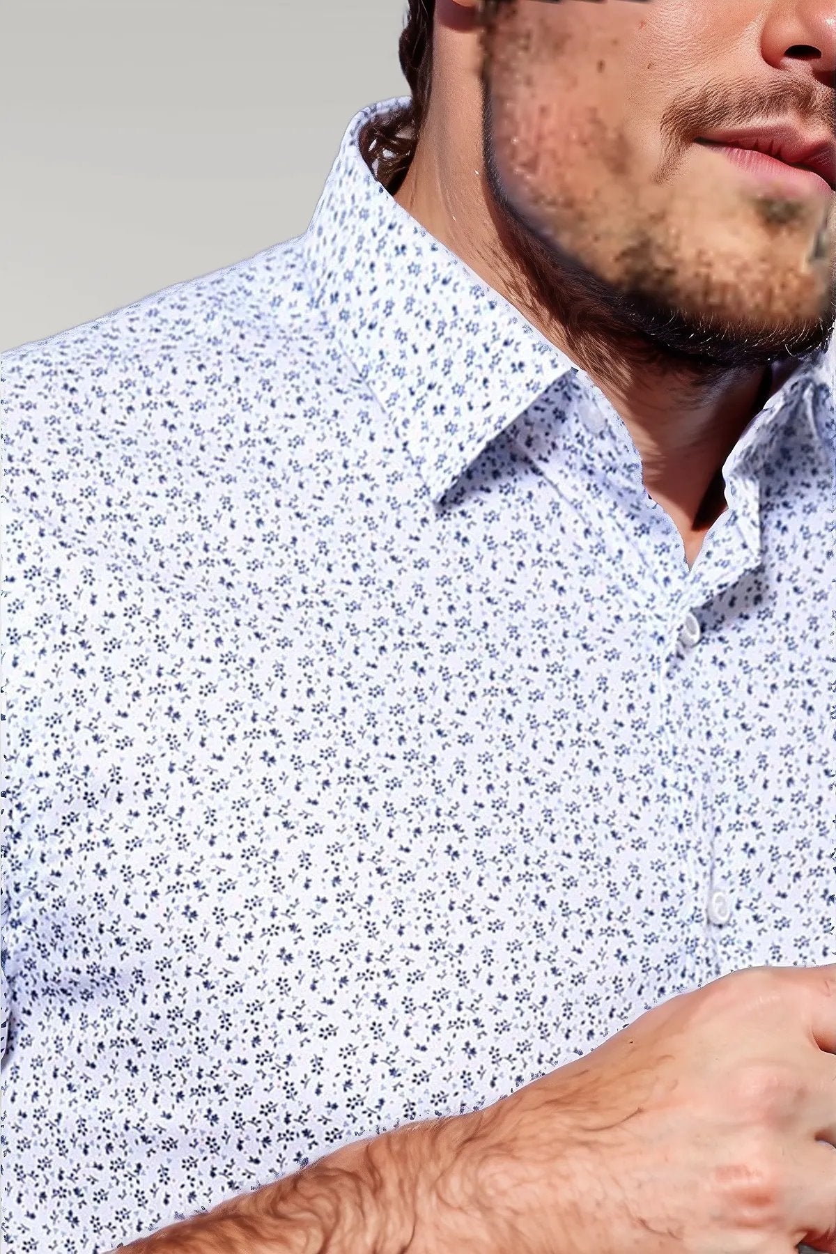 KOALA SYDNEY Blue Floral Patterned Short Sleeve White Men Shirt -