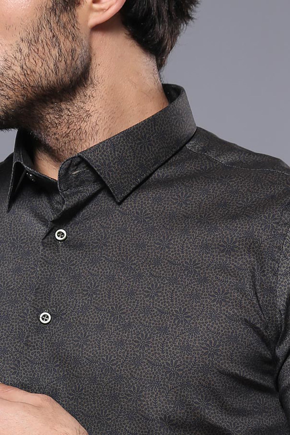 KOALA SYDNEY Patterned Short Sleeves Khaki Men Shirt -