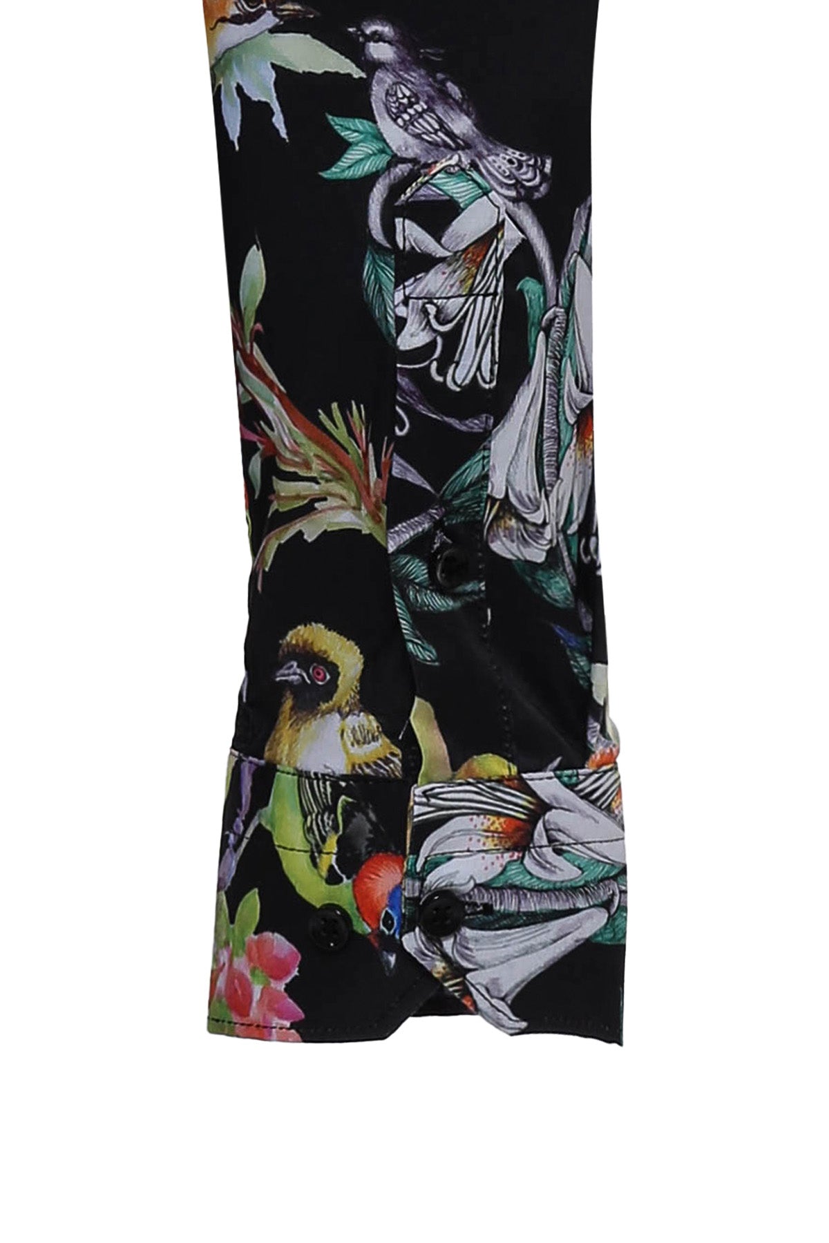 KOALA SYDNEY Birds And Flowers Patterned Slim Fit Long Sleeves Black Men Shirt -