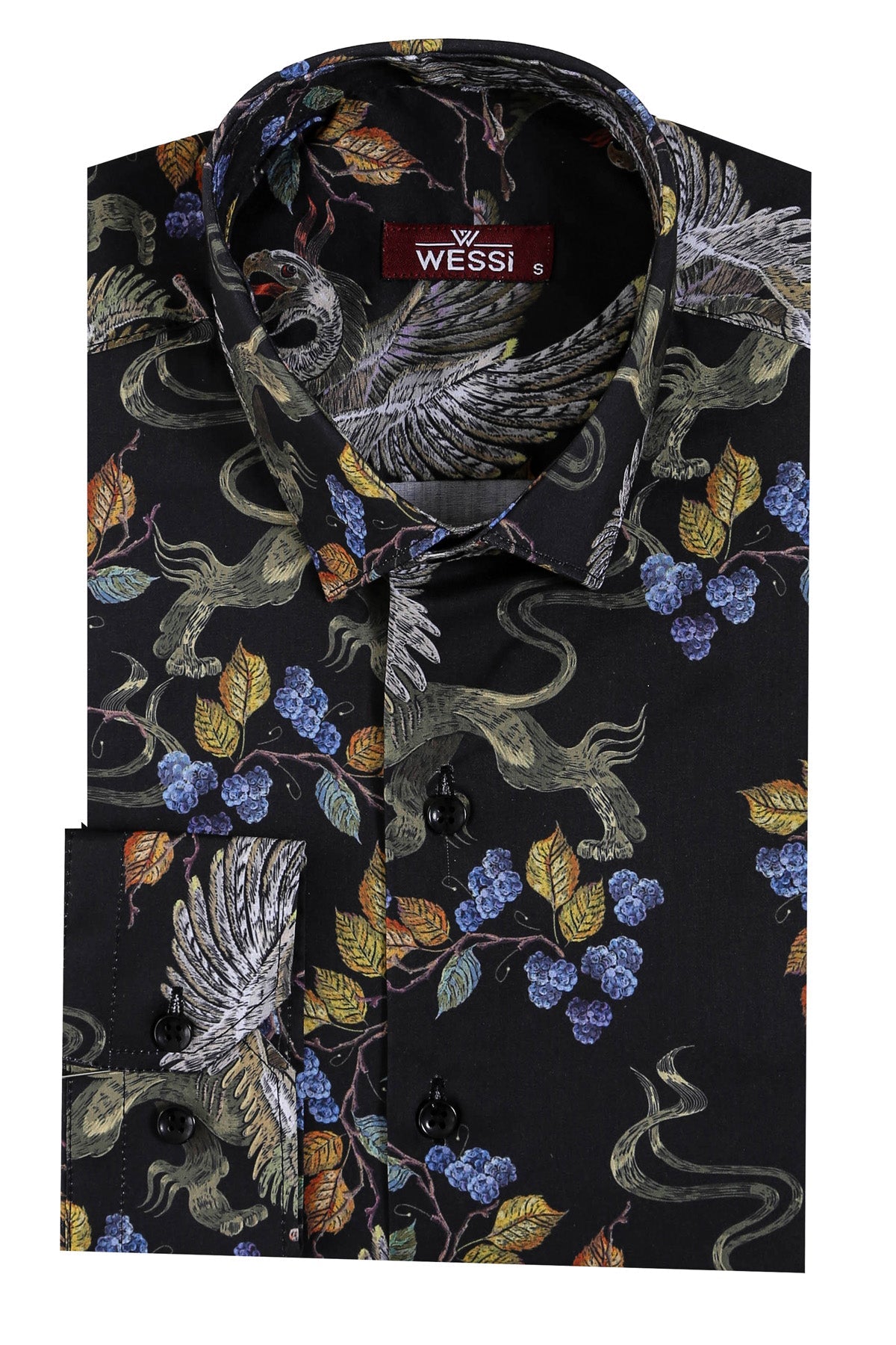 Patterned Slim Fit Long Sleeves Black Men Shirt