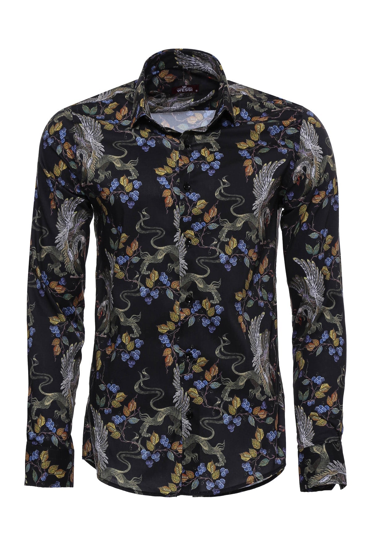 Patterned Slim Fit Long Sleeves Black Men Shirt