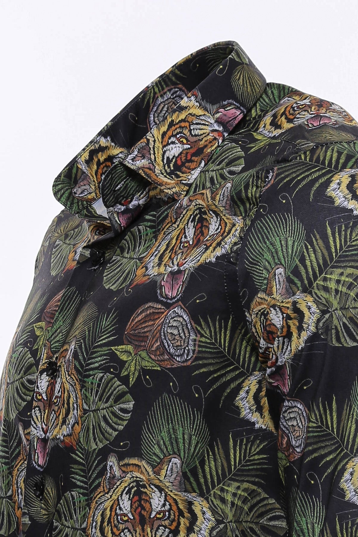 KOALA SYDNEY Yellow Black Leaf Patterned Long Sleeves White Men Shirt -