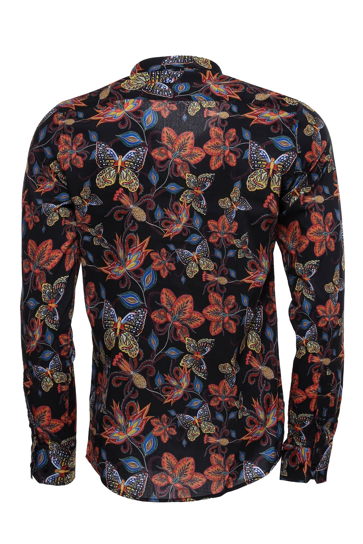 Tiger Patterned Slim Fit Long Sleeves Black Men Shirt -