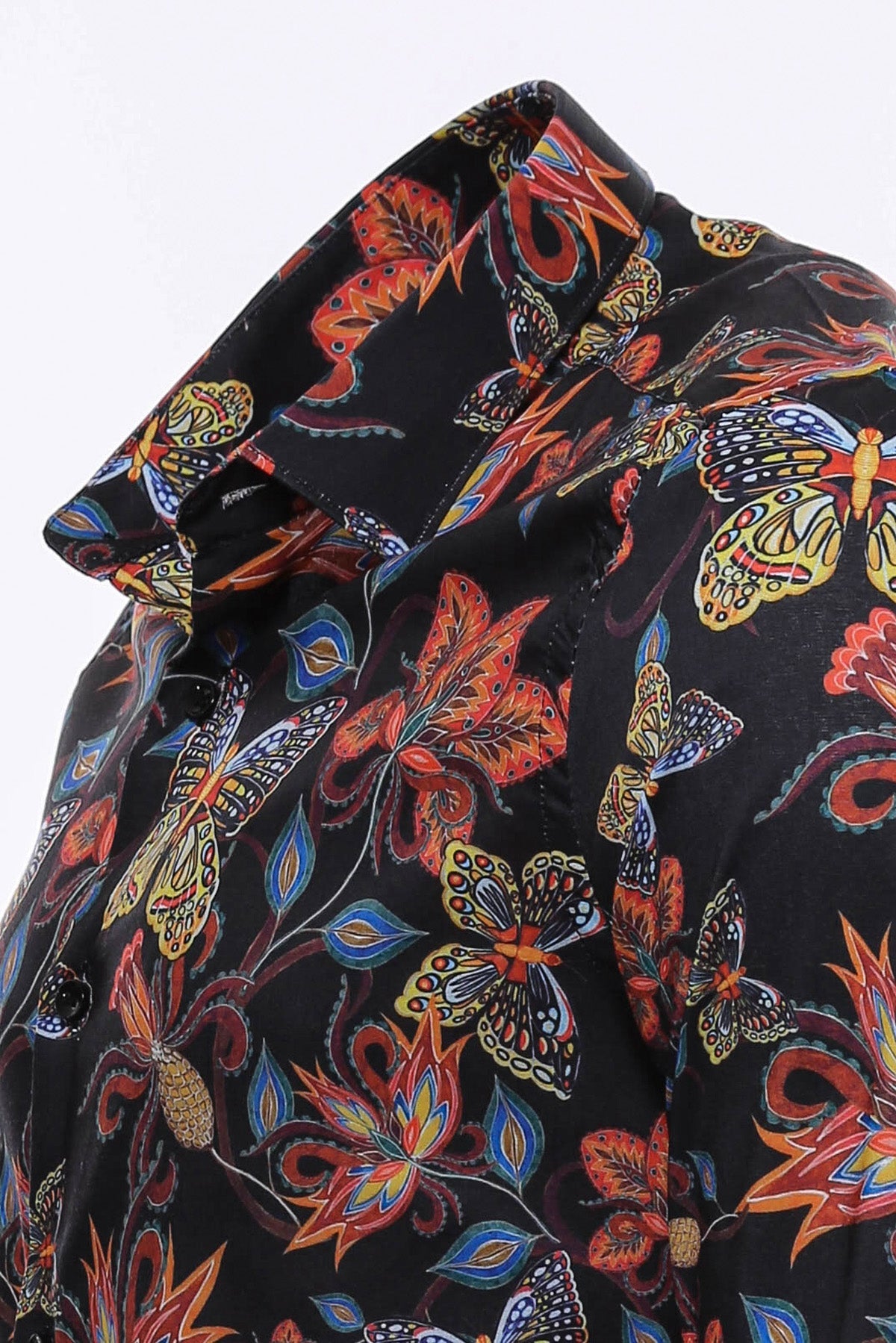Tiger Patterned Slim Fit Long Sleeves Black Men Shirt -
