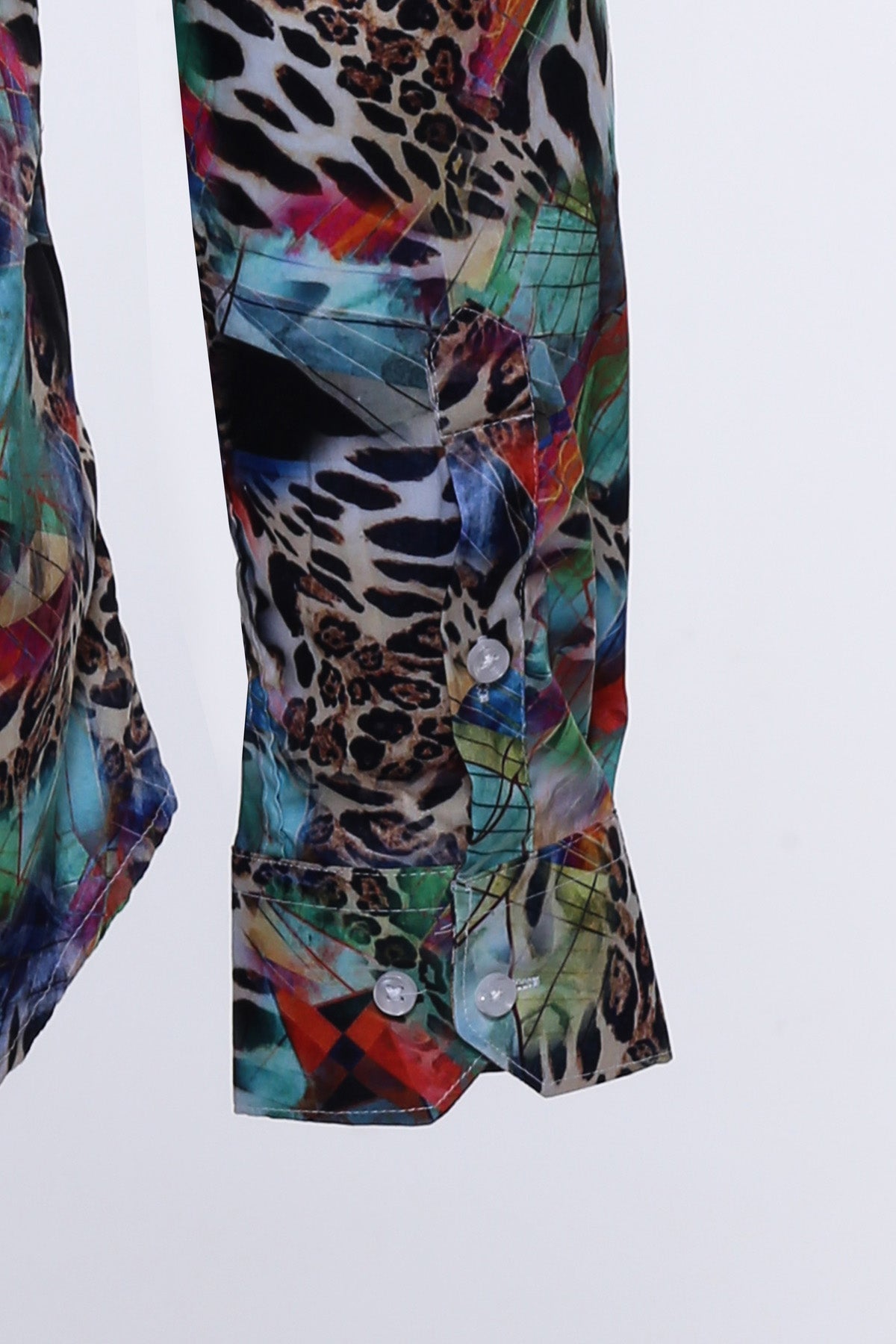 Leopard Pattern Slim Fit Long Sleeves Multicolor Men Shirt -