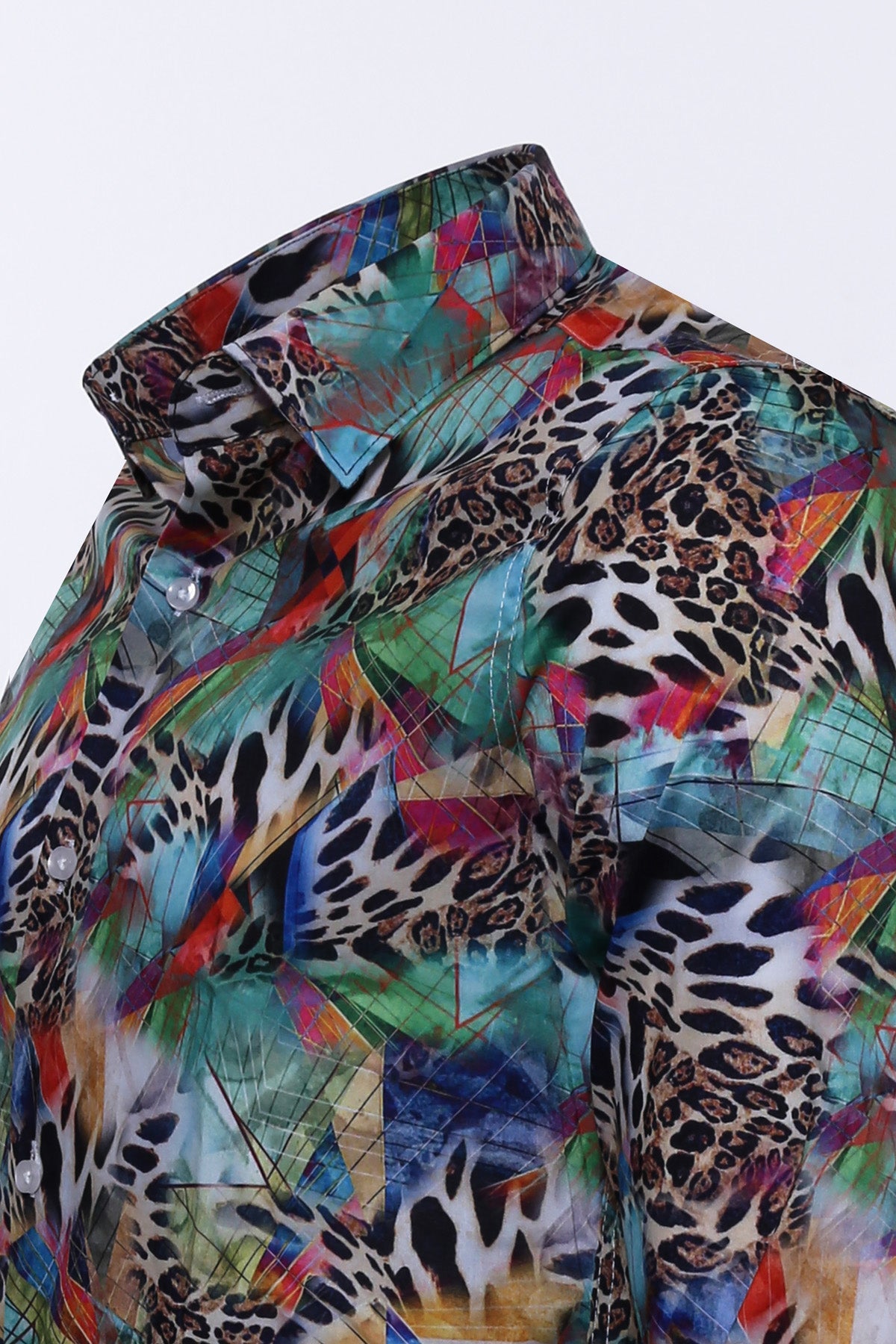 Leopard Pattern Slim Fit Long Sleeves Multicolor Men Shirt -