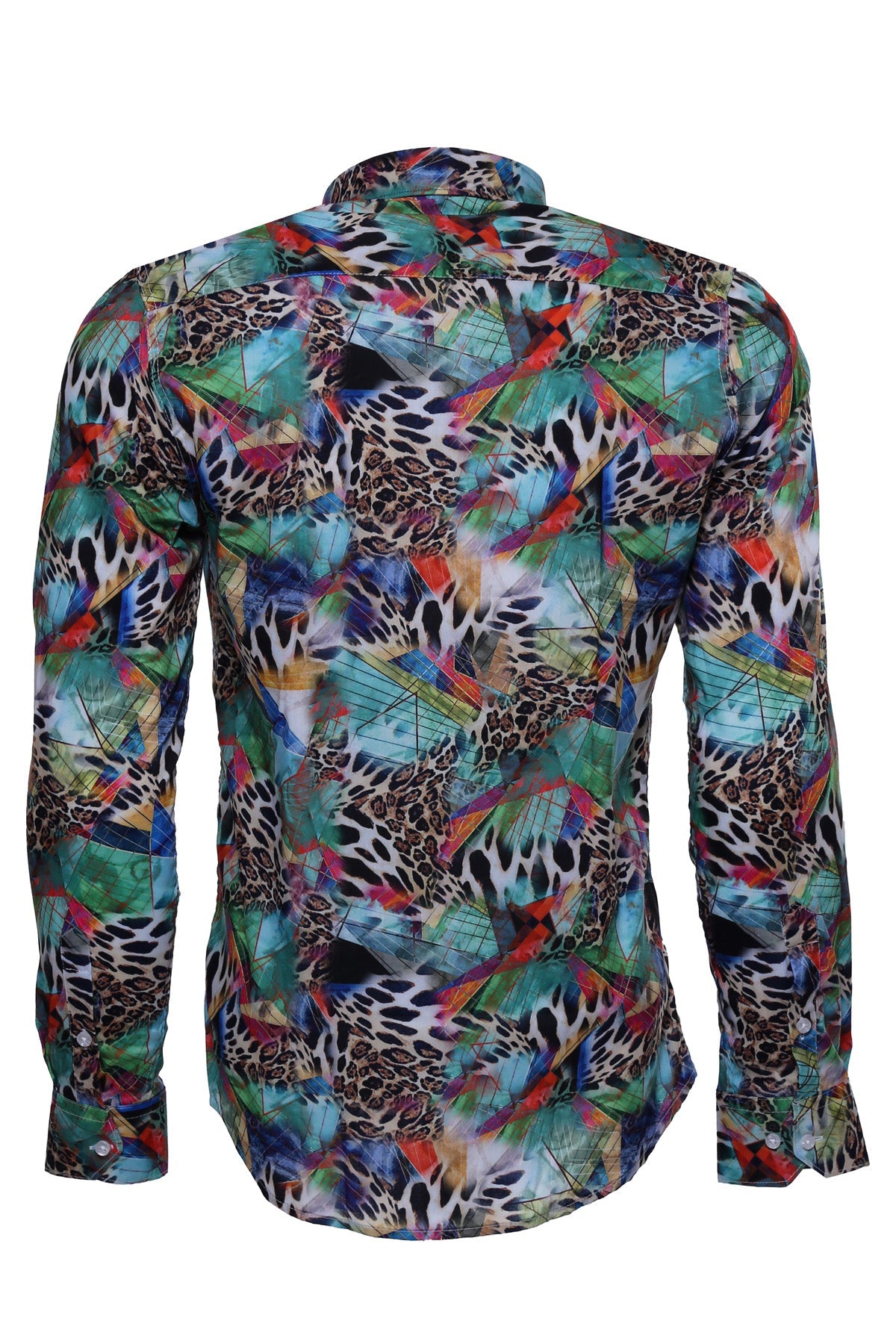 Leopard Pattern Slim Fit Long Sleeves Multicolor Men Shirt -