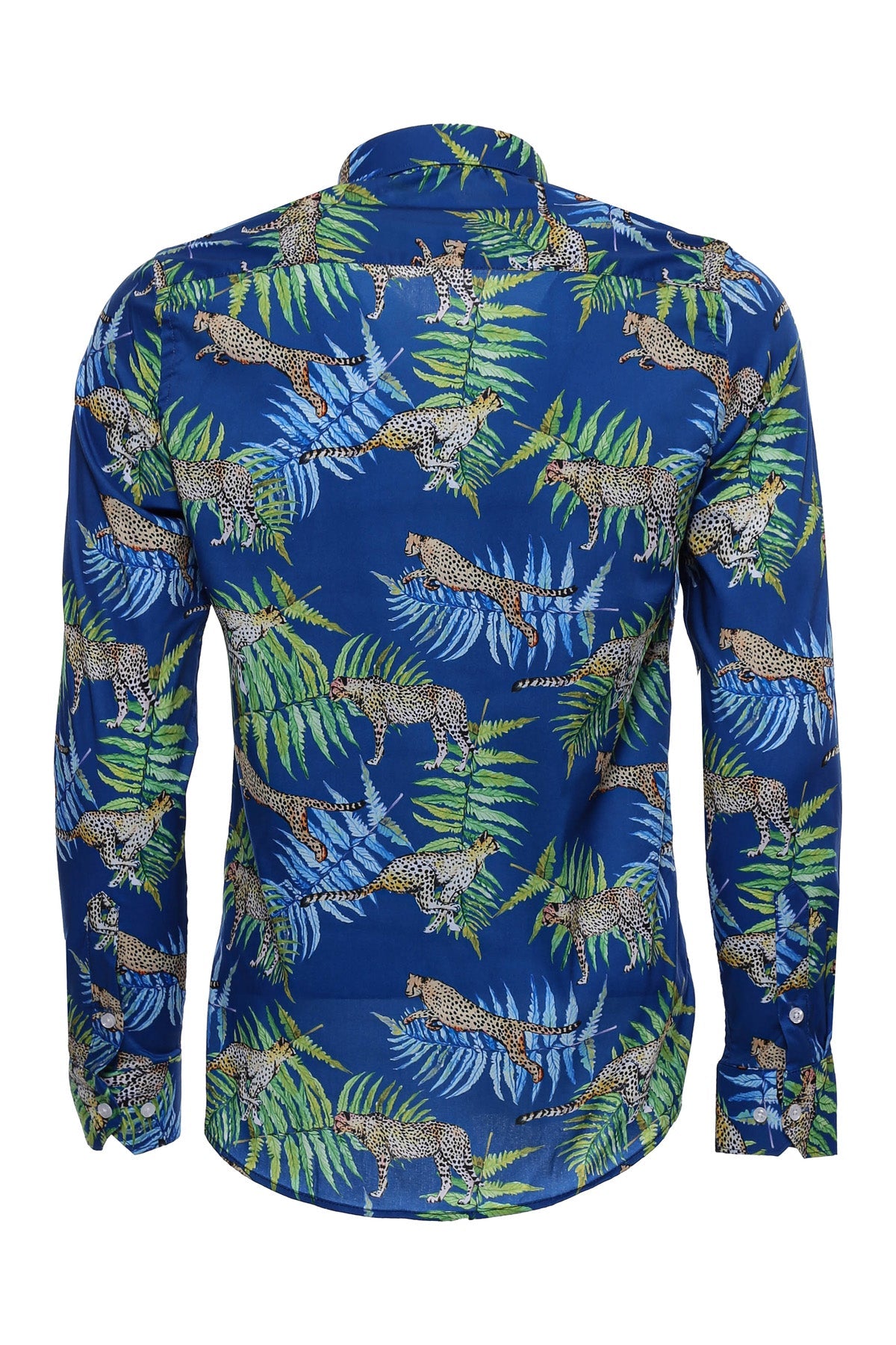 KOALA SYDNEY Tiger Patterned Slim Fit Long Sleeves Blue Men Shirt -
