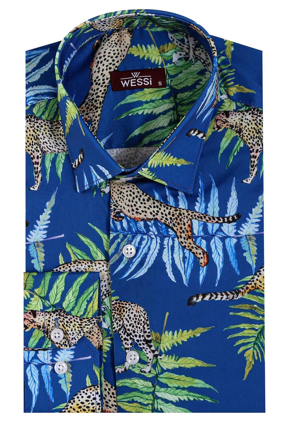 KOALA SYDNEY Tiger Patterned Slim Fit Long Sleeves Blue Men Shirt -