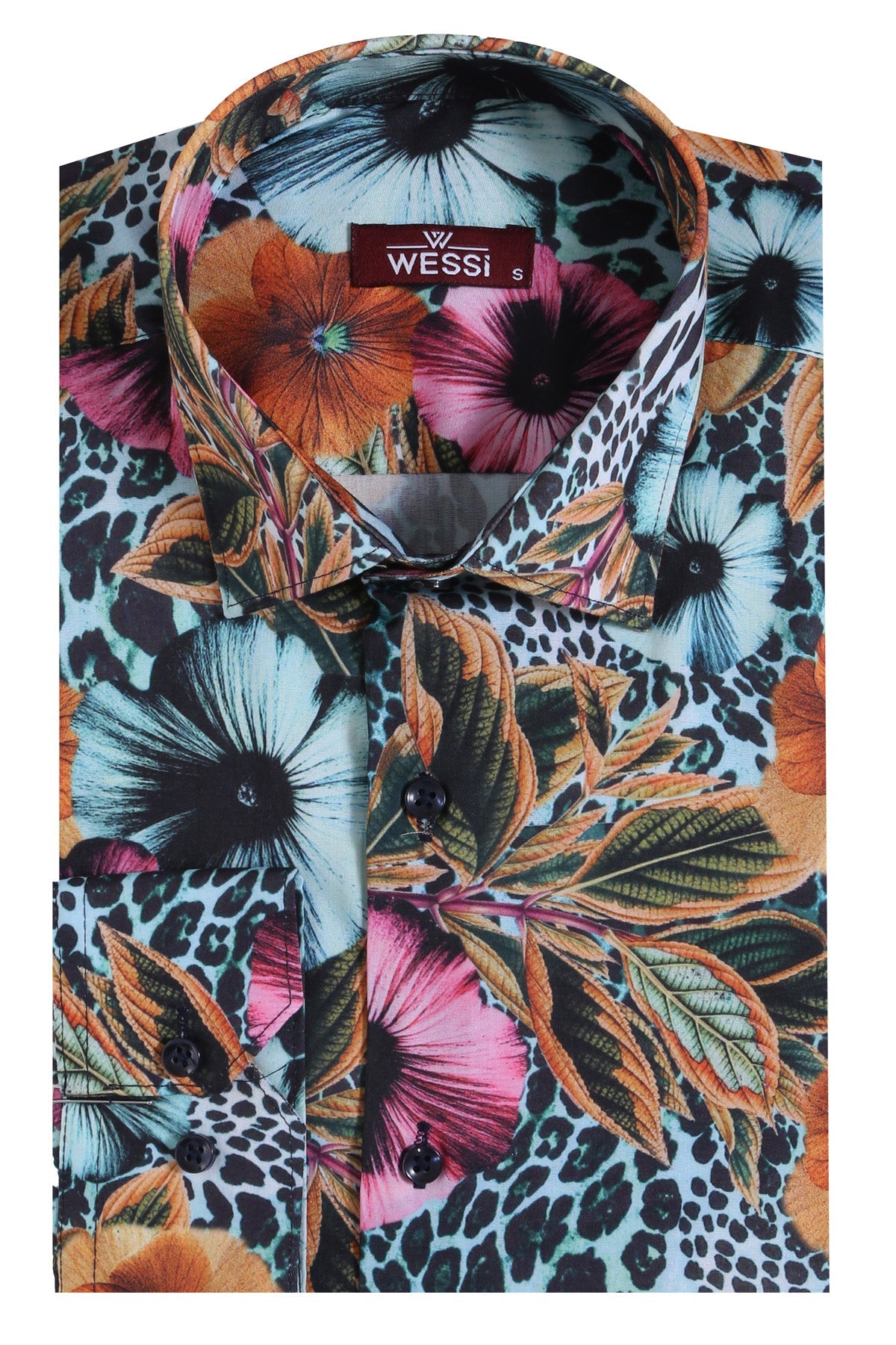 Floral Patterned Slim Fit Long Sleeves Multicolor Men Shirt -