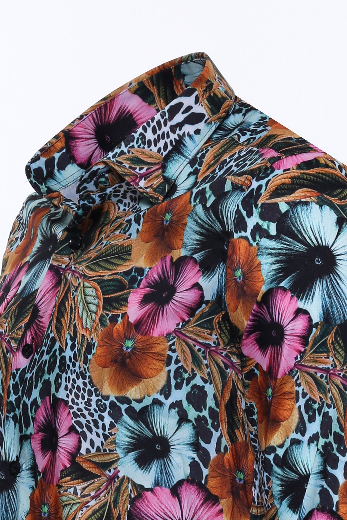 Floral Patterned Slim Fit Long Sleeves Multicolor Men Shirt -