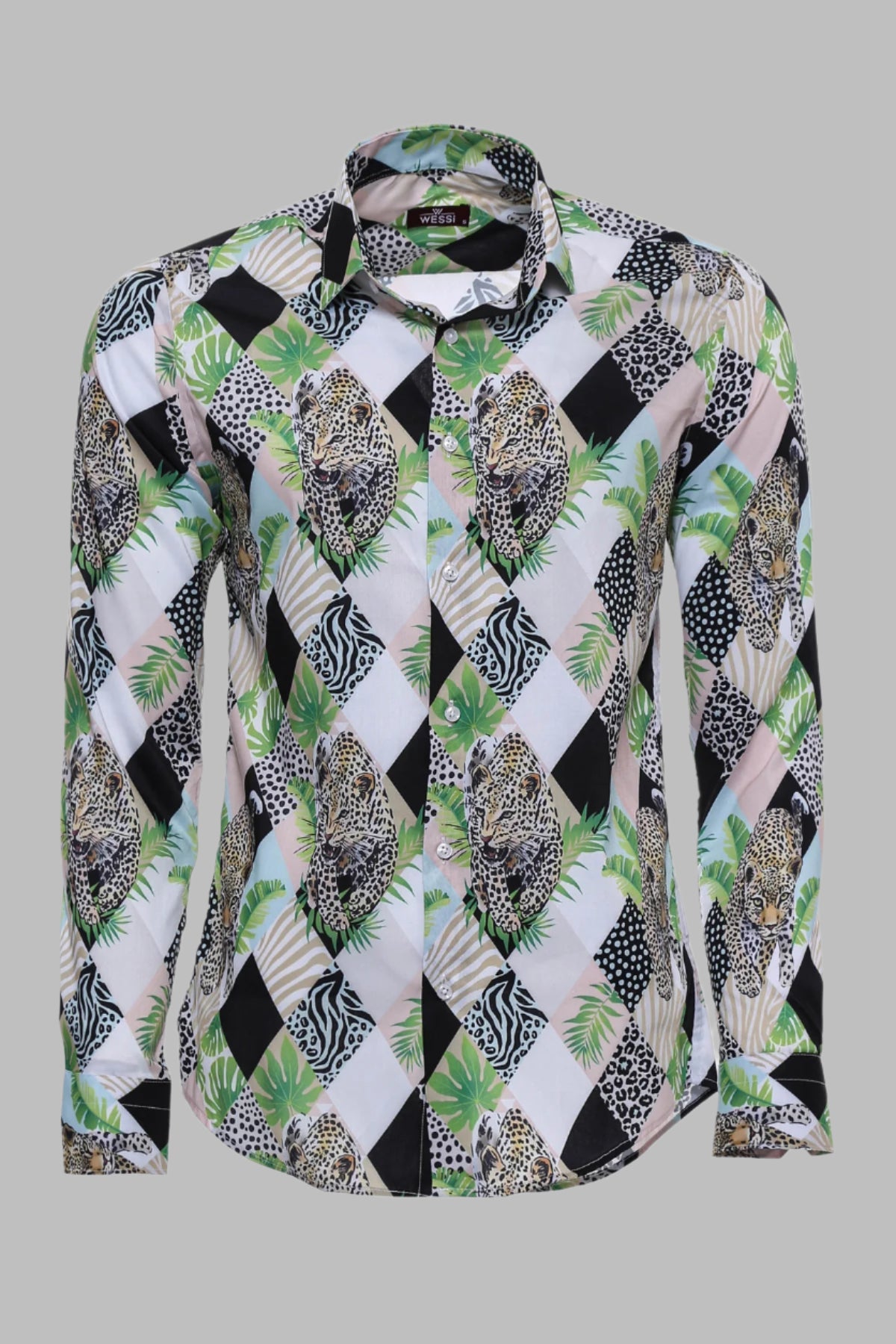 Leopard Pattern Long Sleeves Multicolor Men Shirt - Wessi