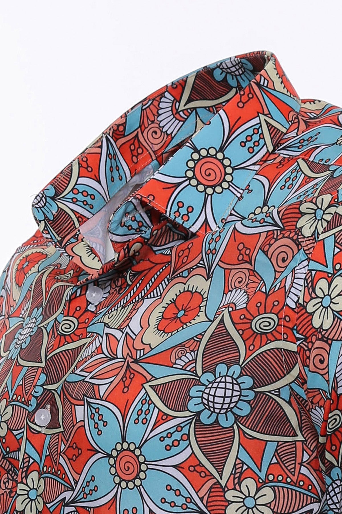 KOALA SYDNEY Blue Floral Slim-Fit Long Sleeve Red Men Shirt -