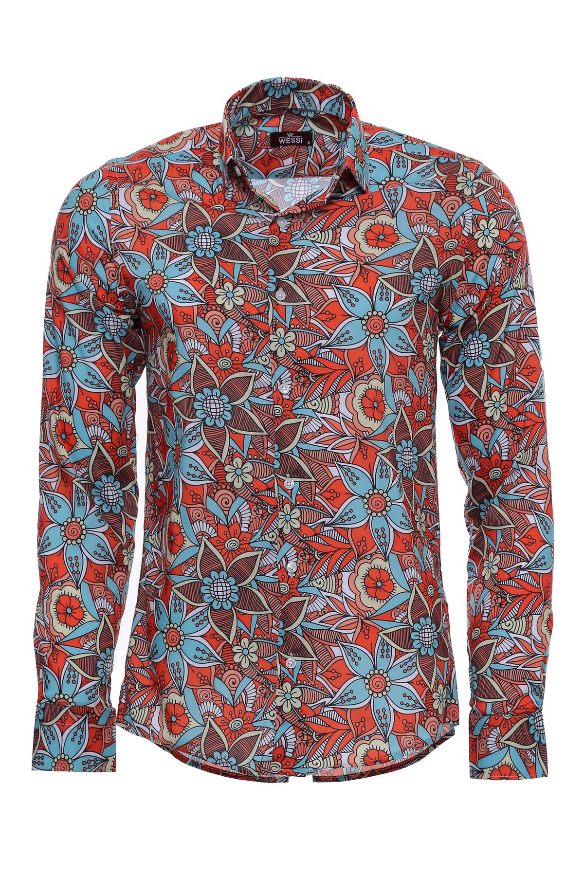 KOALA SYDNEY Blue Floral Slim-Fit Long Sleeve Red Men Shirt -