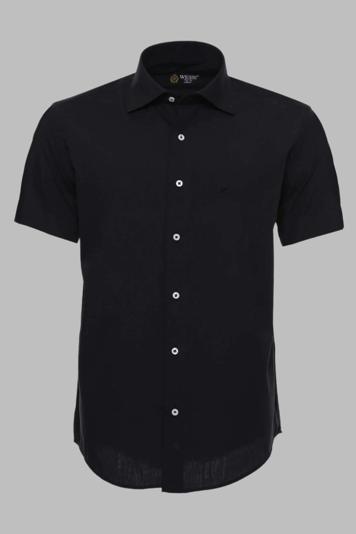 Short Sleeves Cotton Black Men Shirt - Wessi