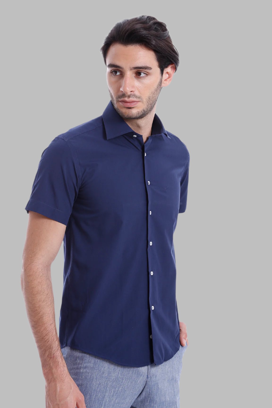 KOALA SYDNEY Short Sleeve Poly Cotton Slim Fit Navy Blue Men Shirt