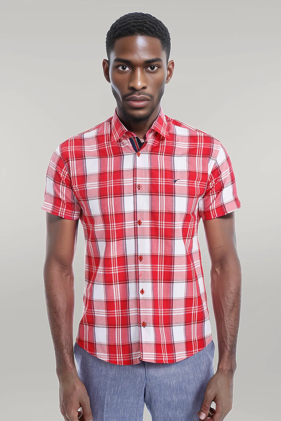 KOALA SYDNEY Checked Short Sleeve Burgundy Men Shirt -
