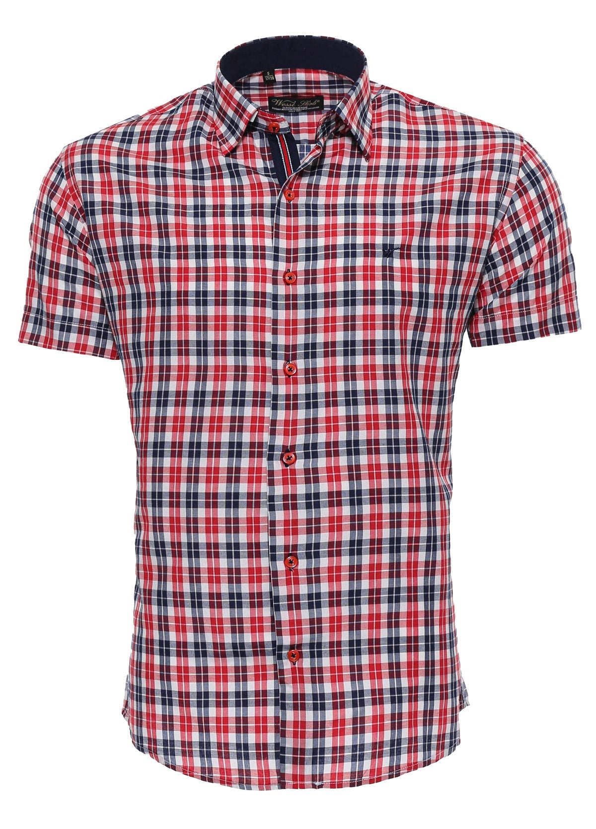 Checked Short Sleeves Navy Blue Men Shirt