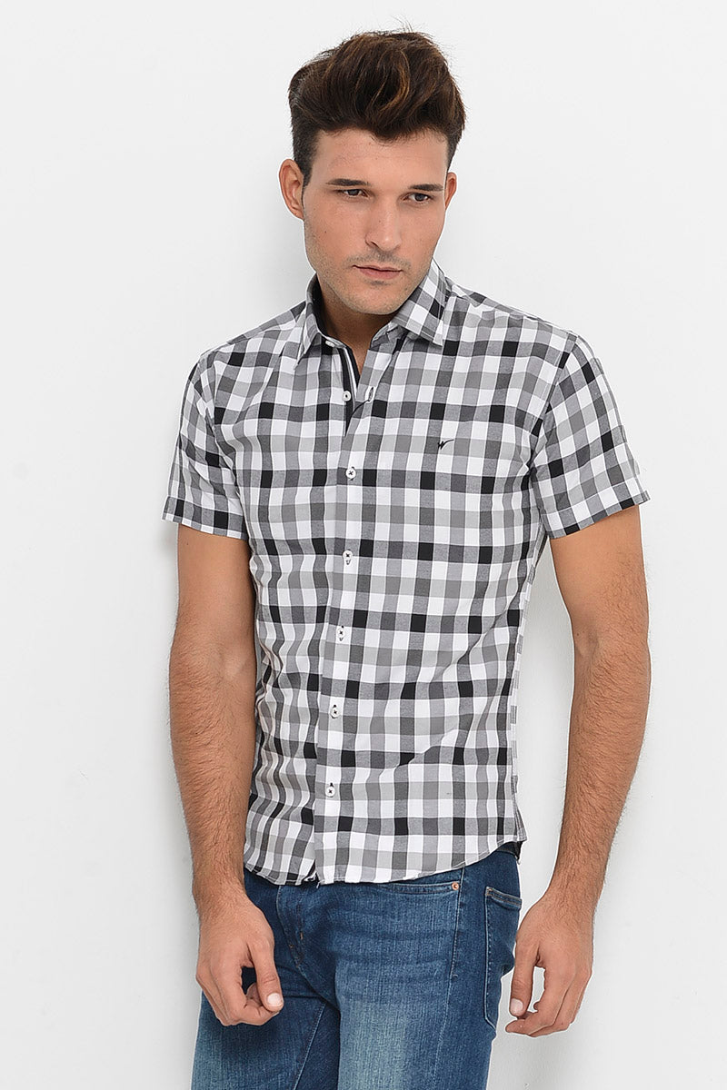 KOALA SYDNEY Checked Short Sleeve White-Black Men Shirt -
