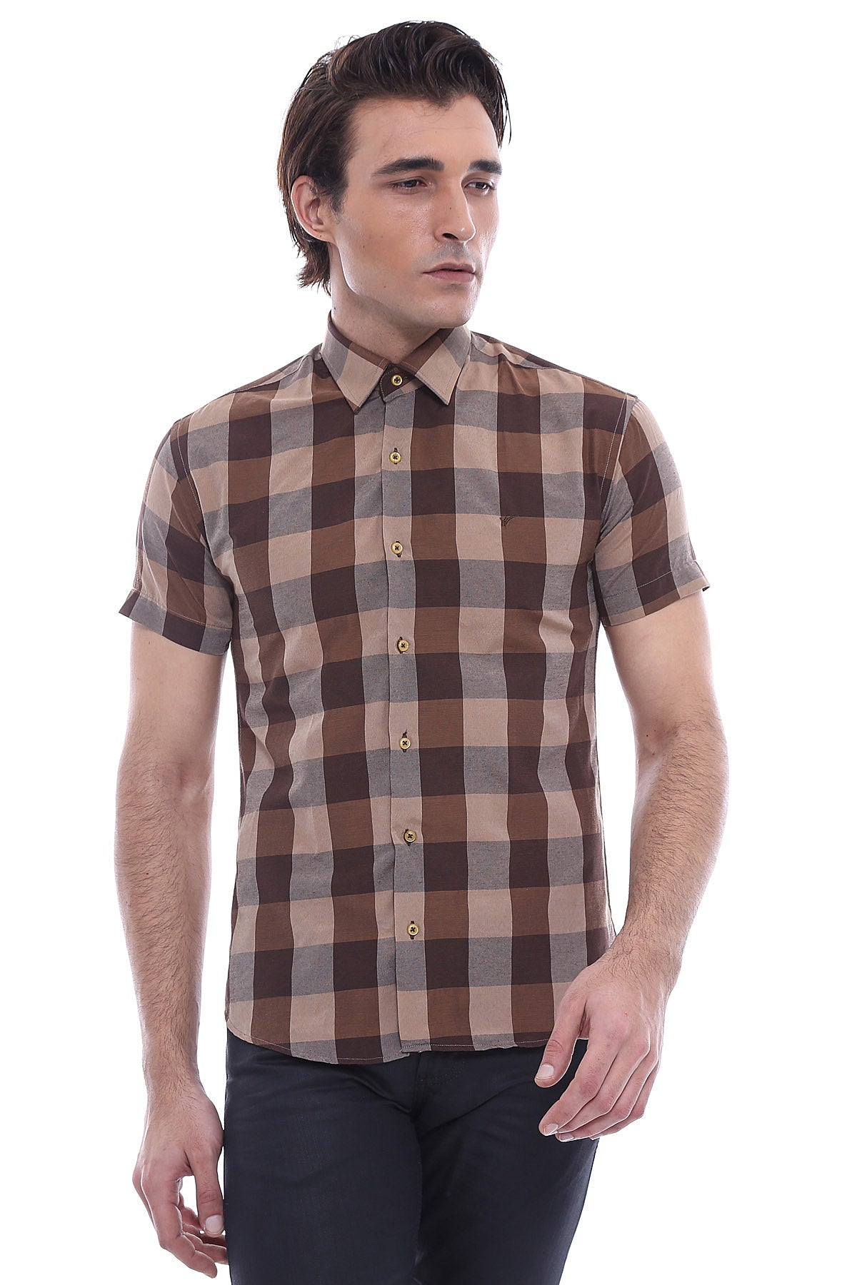 KOALA SYDNEY Checked Short Sleeve Brown Men Shirt -