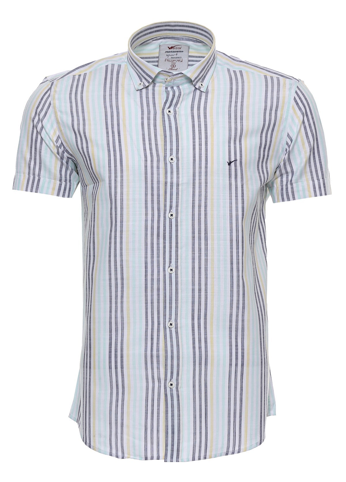 Striped Short Sleeves Men Blue Shirt