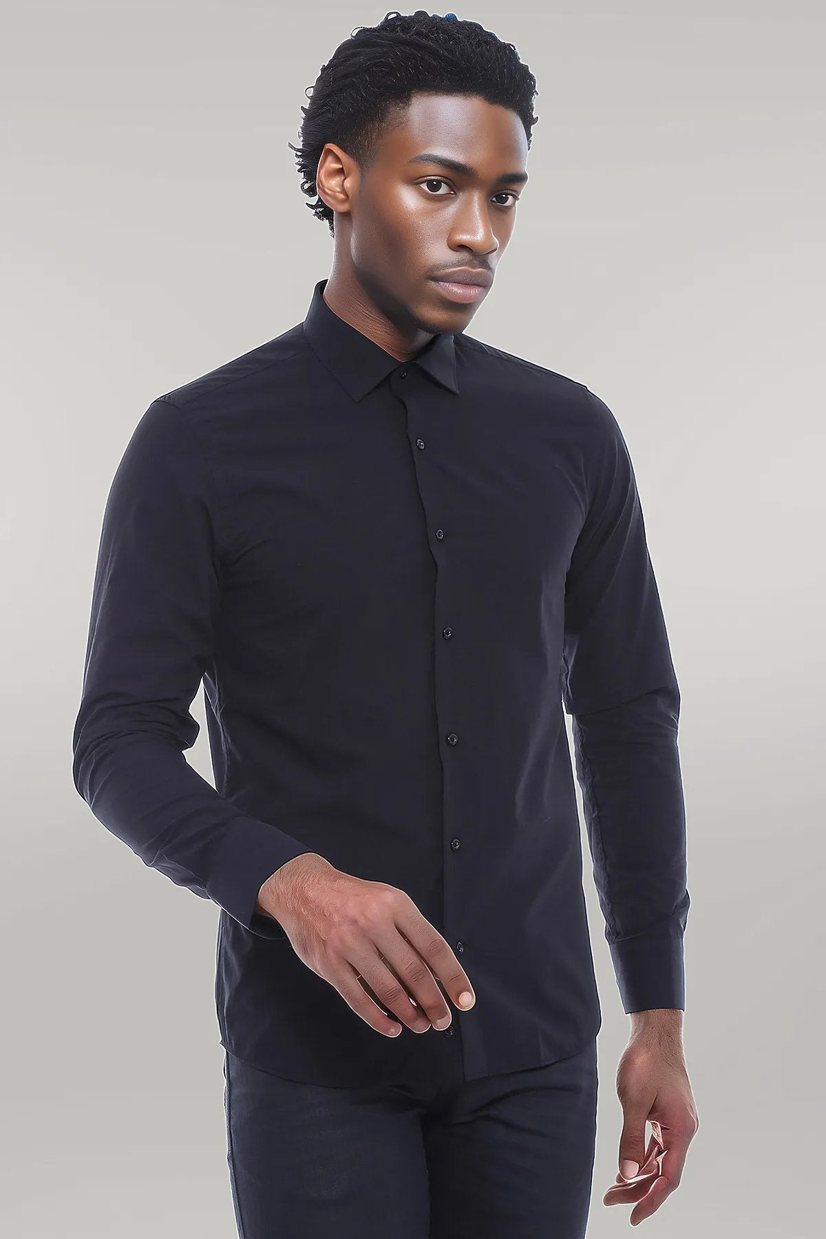 Cotton Satin Slim Fit Black Men Shirt