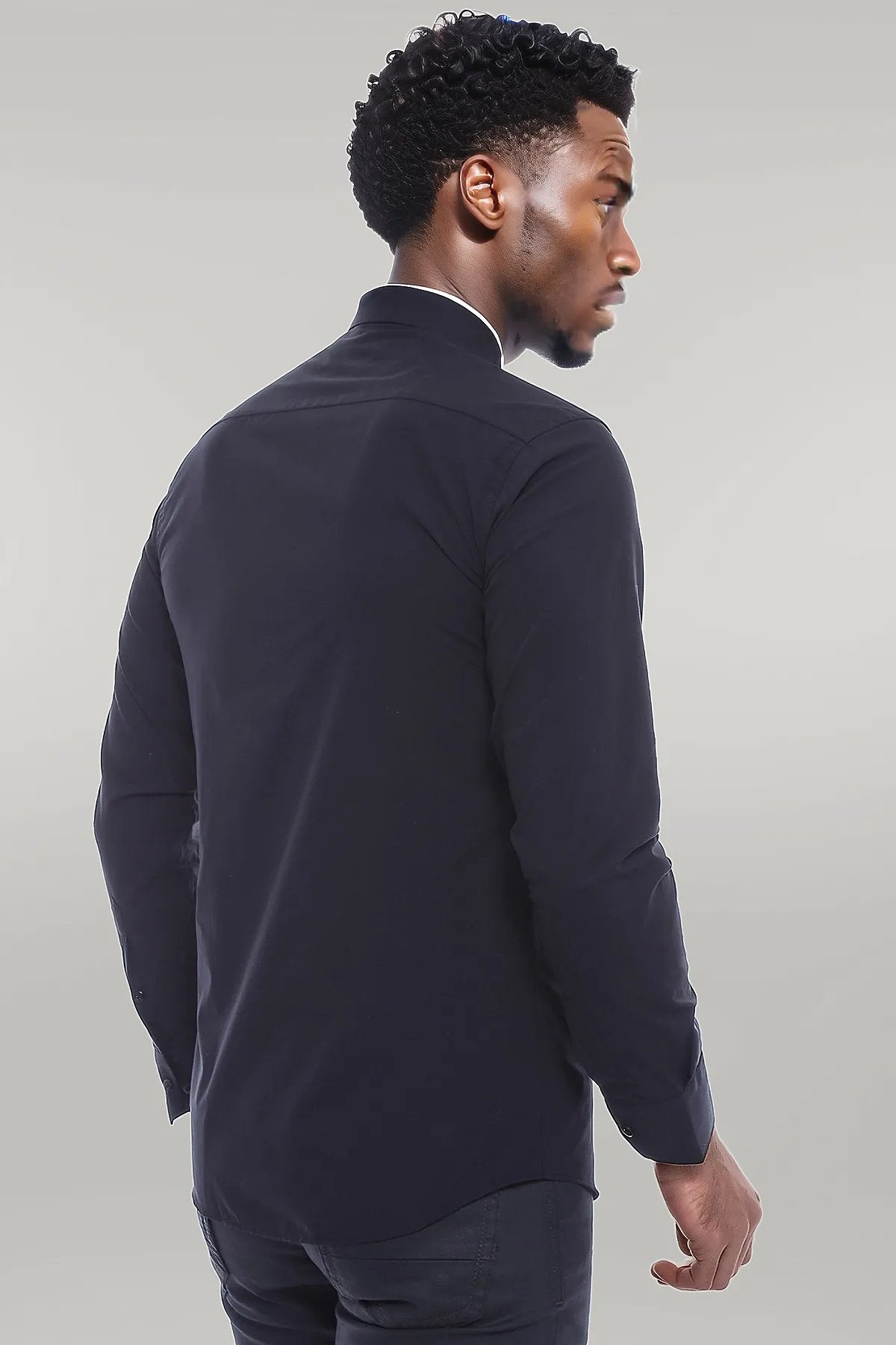 Cotton Satin Slim Fit Black Men Shirt
