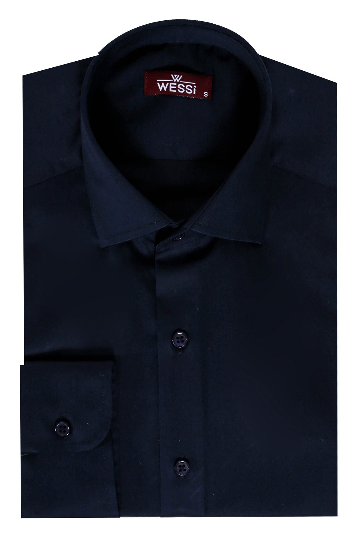Cotton Satin Slim Fit Long Sleeves Plain Navy Blue Men Shirt -