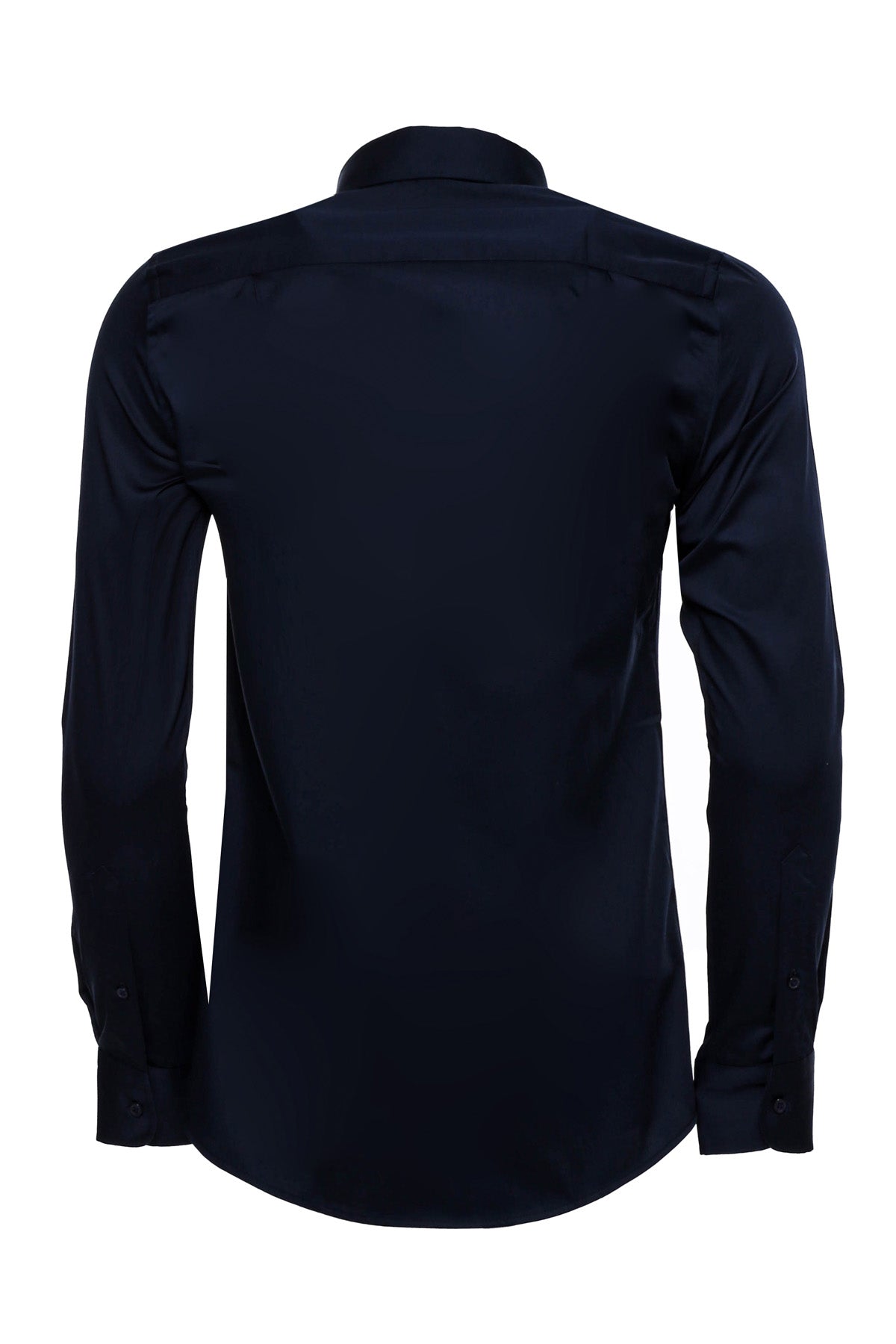 Cotton Satin Slim Fit Long Sleeves Plain Navy Blue Men Shirt -