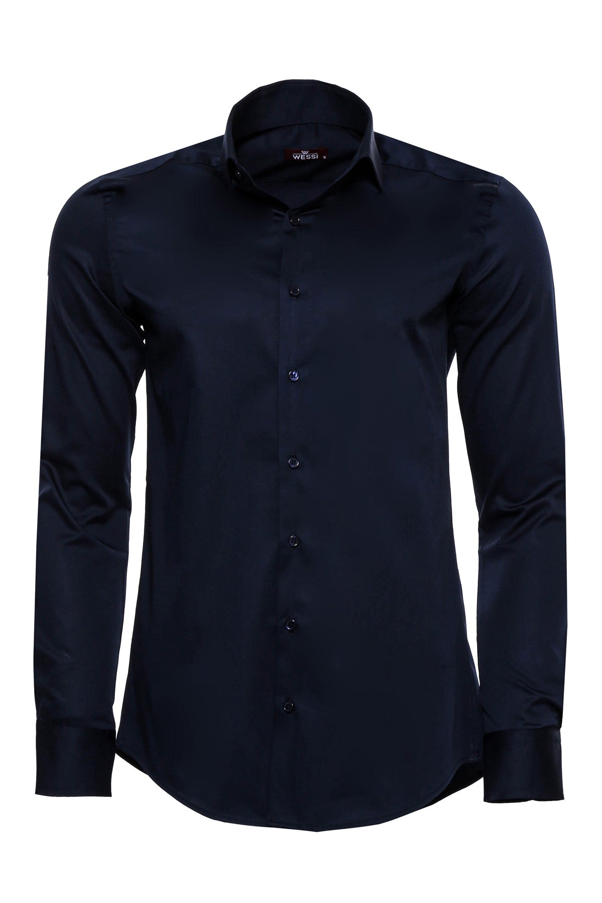 Cotton Satin Slim Fit Long Sleeves Plain Navy Blue Men Shirt -