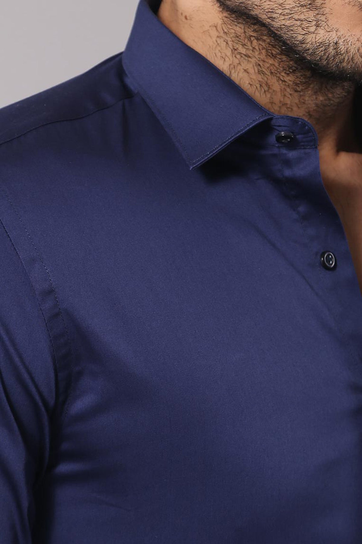 Cotton Satin Slim Fit Navy Blue Men Shirt