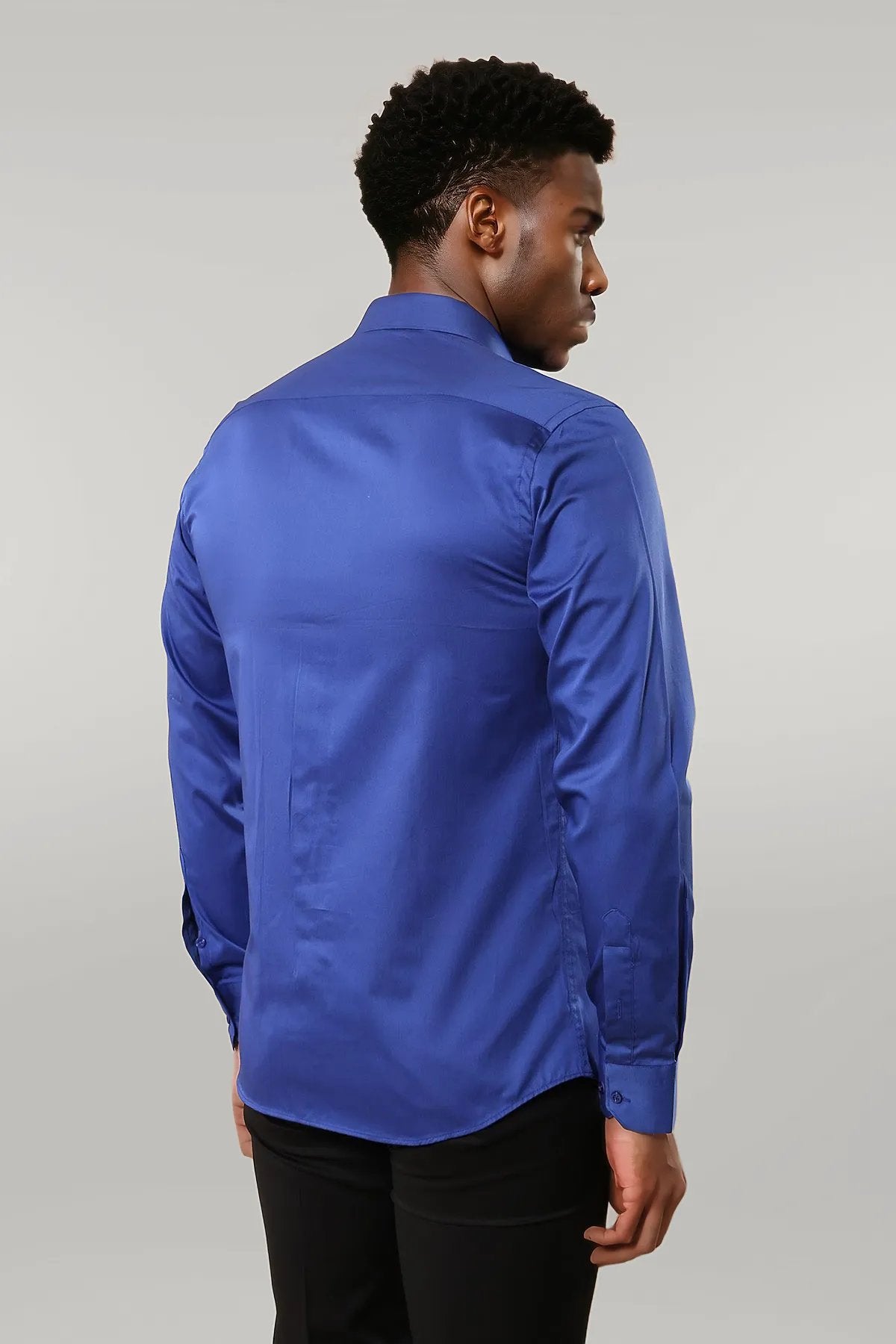 Cotton Satin Slim Fit Blue Men Shirt -